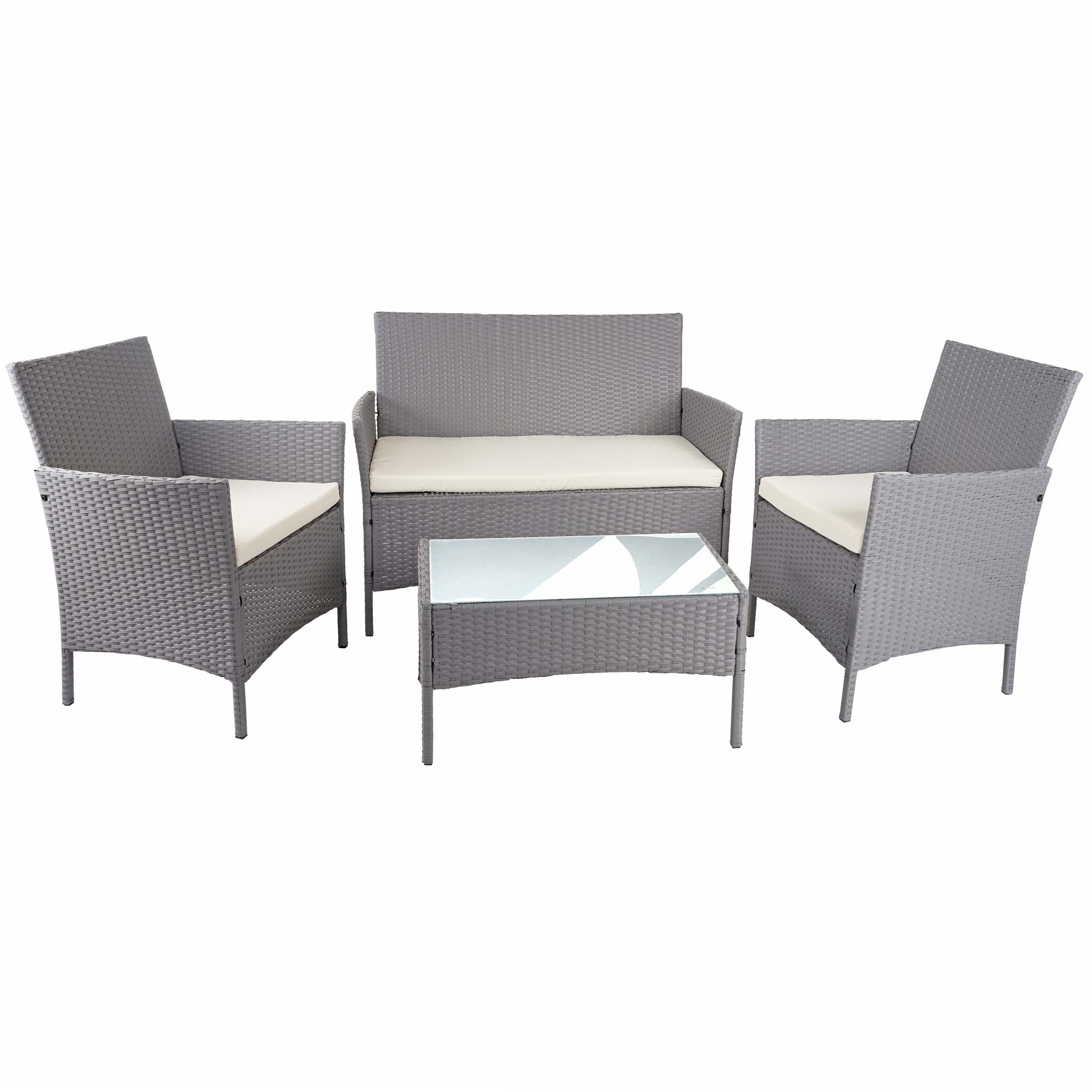 Poly-Rattan Garten-Garnitur MCW-D82, Sitzgruppe Lounge-Set ~ grau mit Kissen creme 
