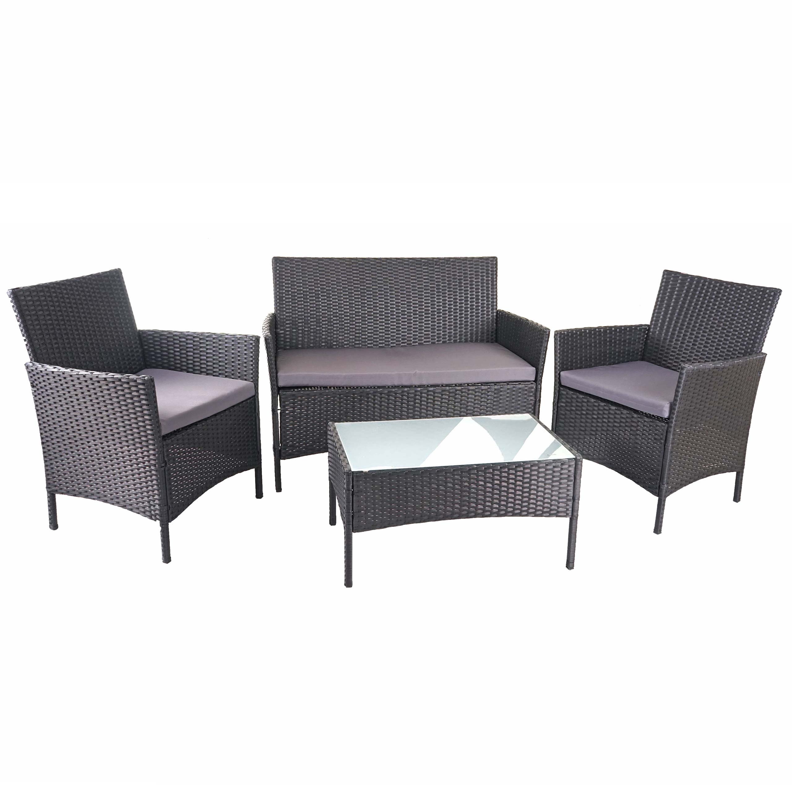 Poly-Rattan Garten-Garnitur MCW-D82, Sitzgruppe Lounge-Set ~ schwarz mit Kissen anthrazit 