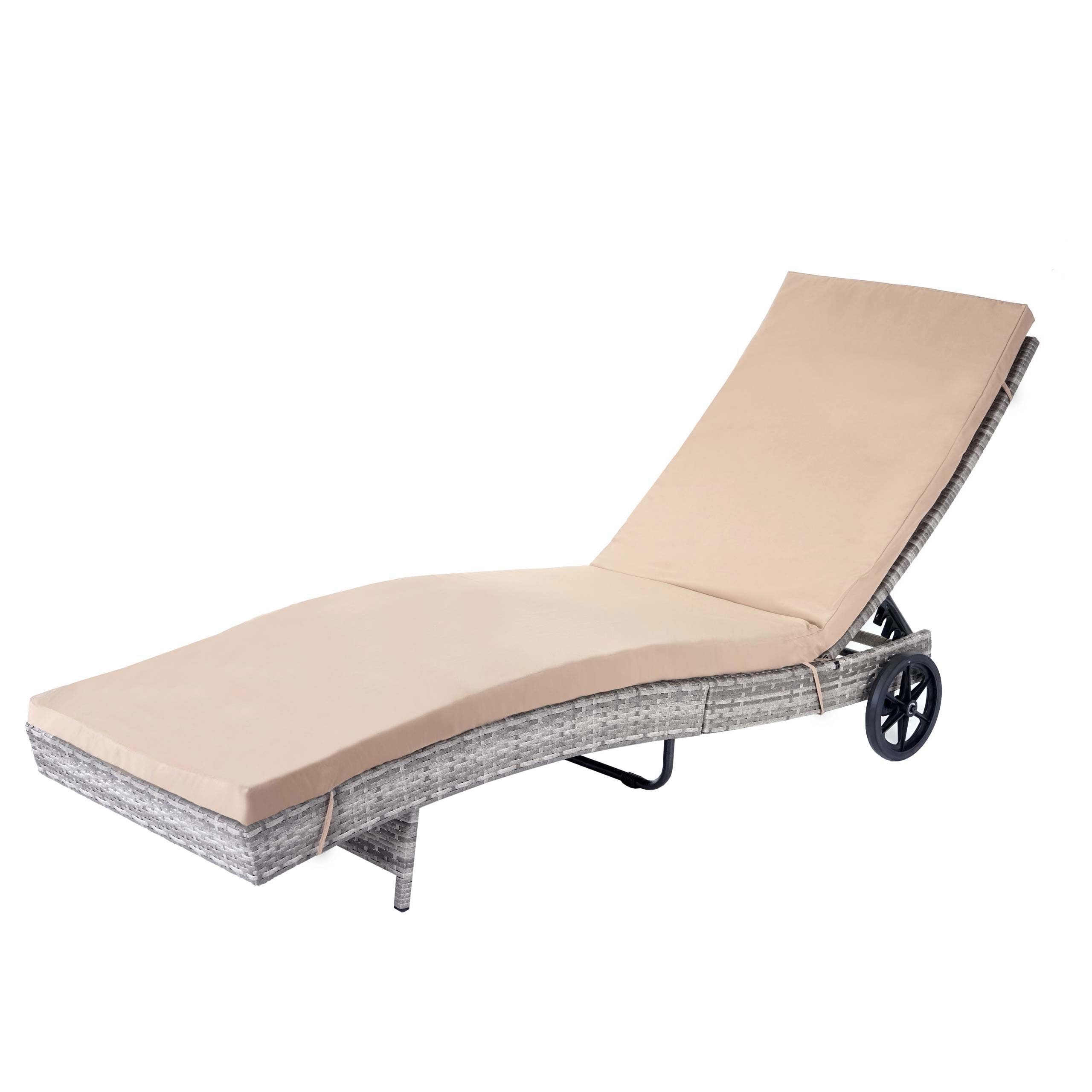 Sonnenliege MCW-D80, Gartenliege Relaxliege Liege, Poly-Rattan ~ grau, Kissen beige 
