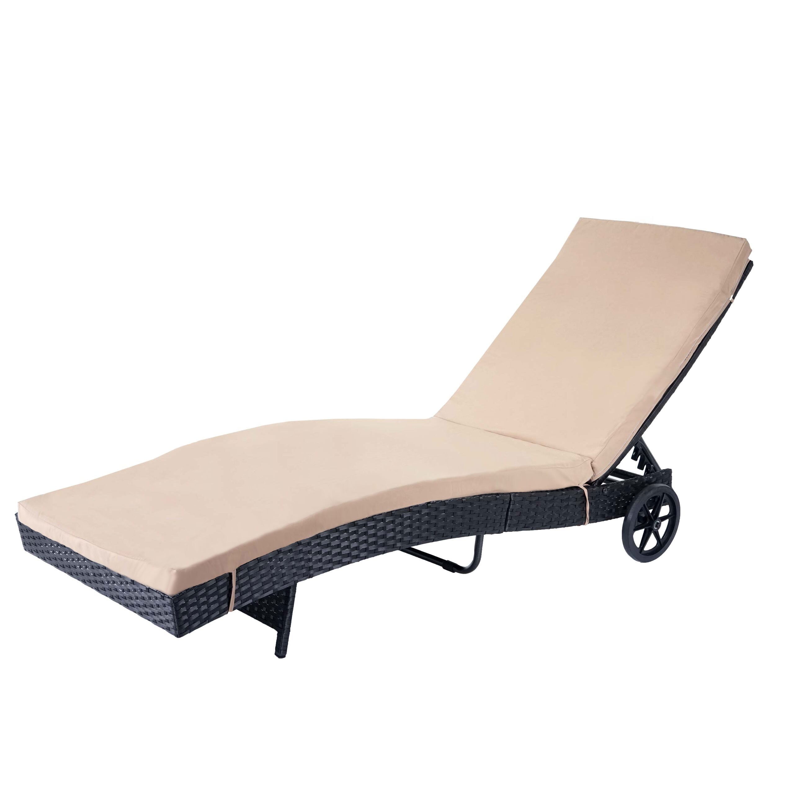 Sonnenliege MCW-D80, Gartenliege Relaxliege Liege, Poly-Rattan ~ anthrazit, Kissen beige 