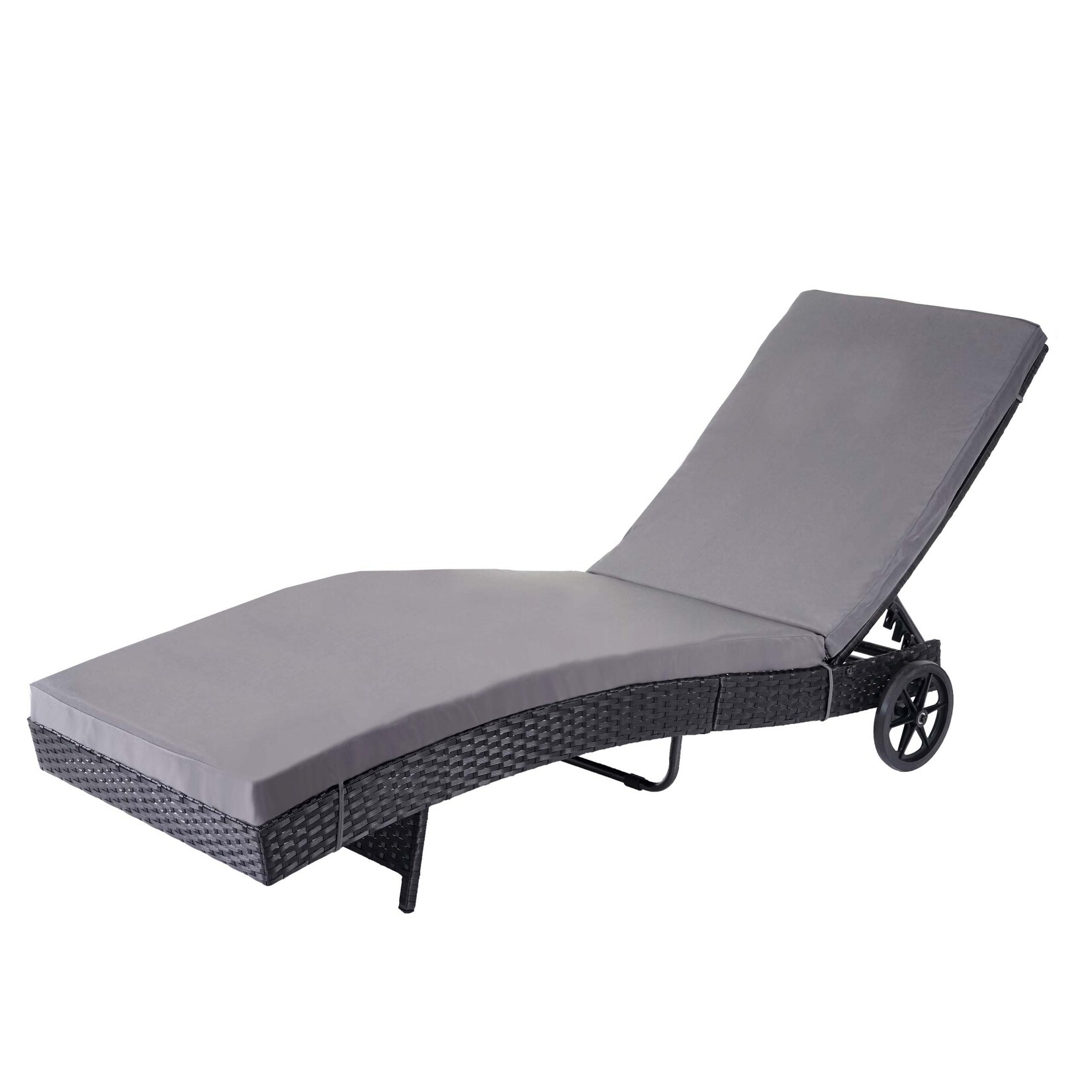 Sonnenliege -D80, Gartenliege Relaxliege Liege, Poly-Rattan ~ anthrazit, Kissen dunkelgrau