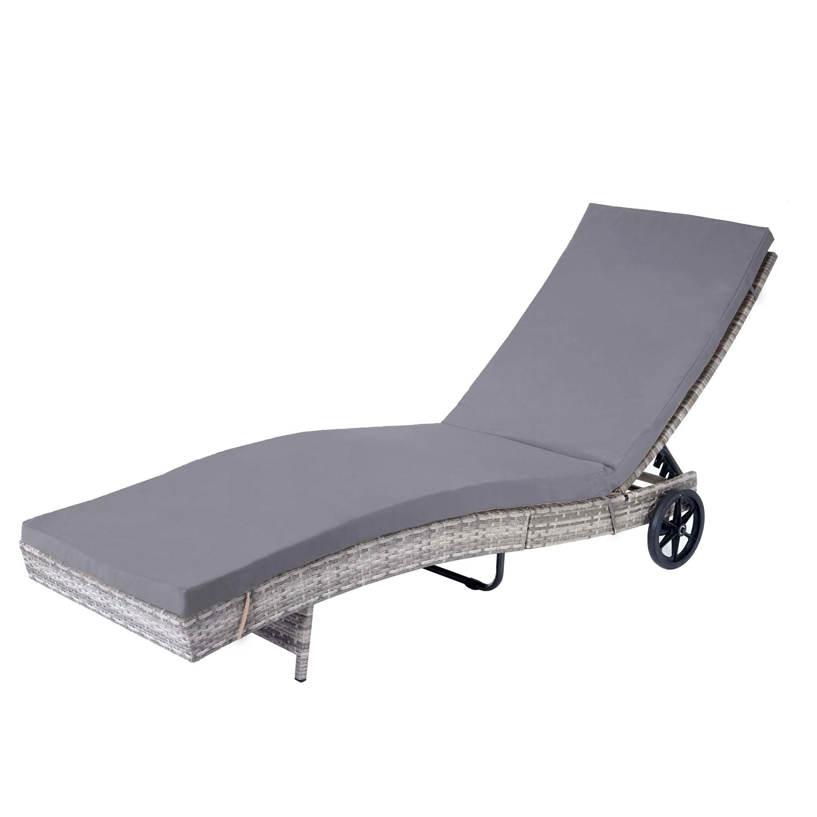 Sonnenliege -D80, Gartenliege Relaxliege Liege, Poly-Rattan ~ grau, Kissen dunkelgrau
