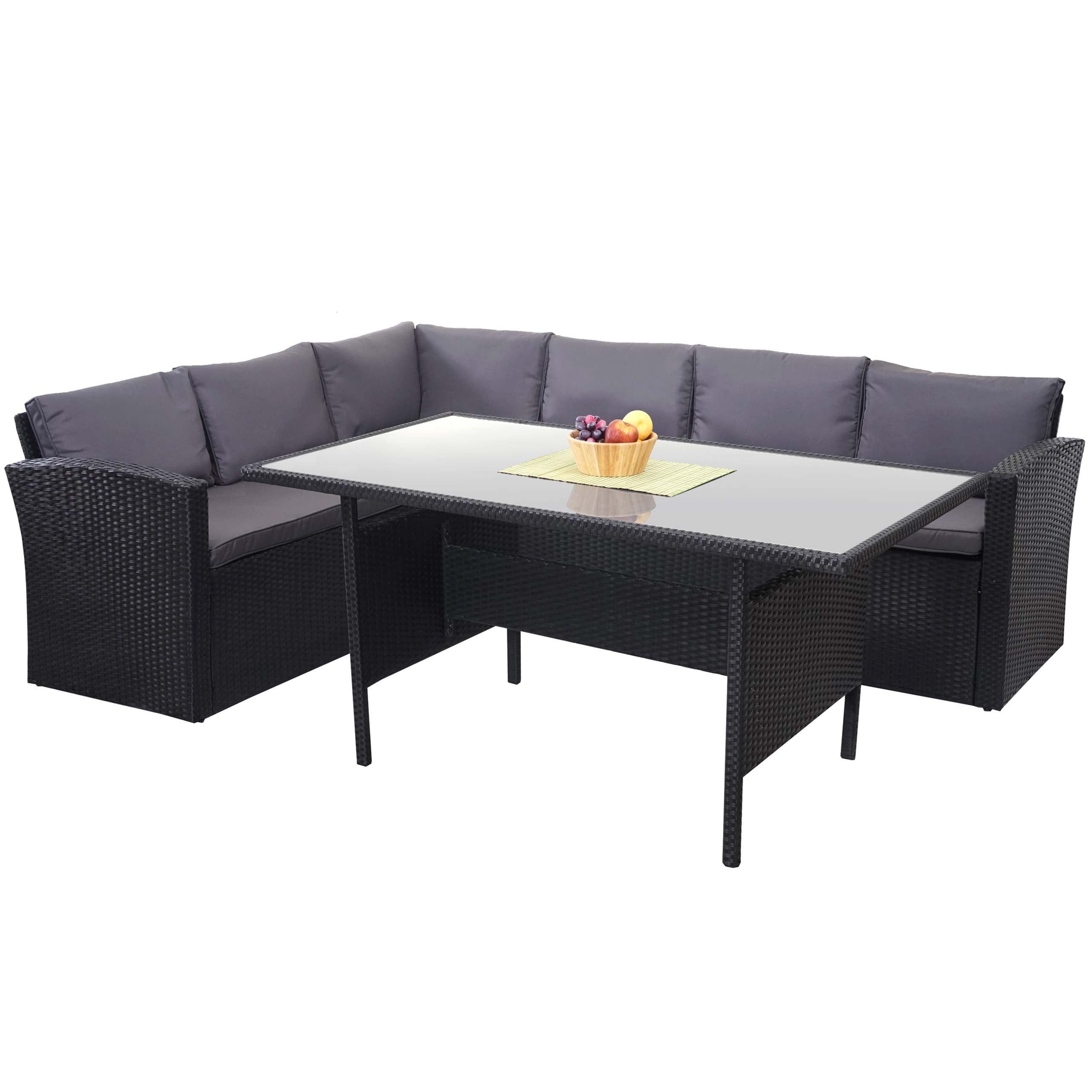 Poly-Rattan-Garnitur MCW-A29, Gartengarnitur Sitzgruppe Lounge-Esstisch-Set, schwarz ~ Kissen dunkelgrau 