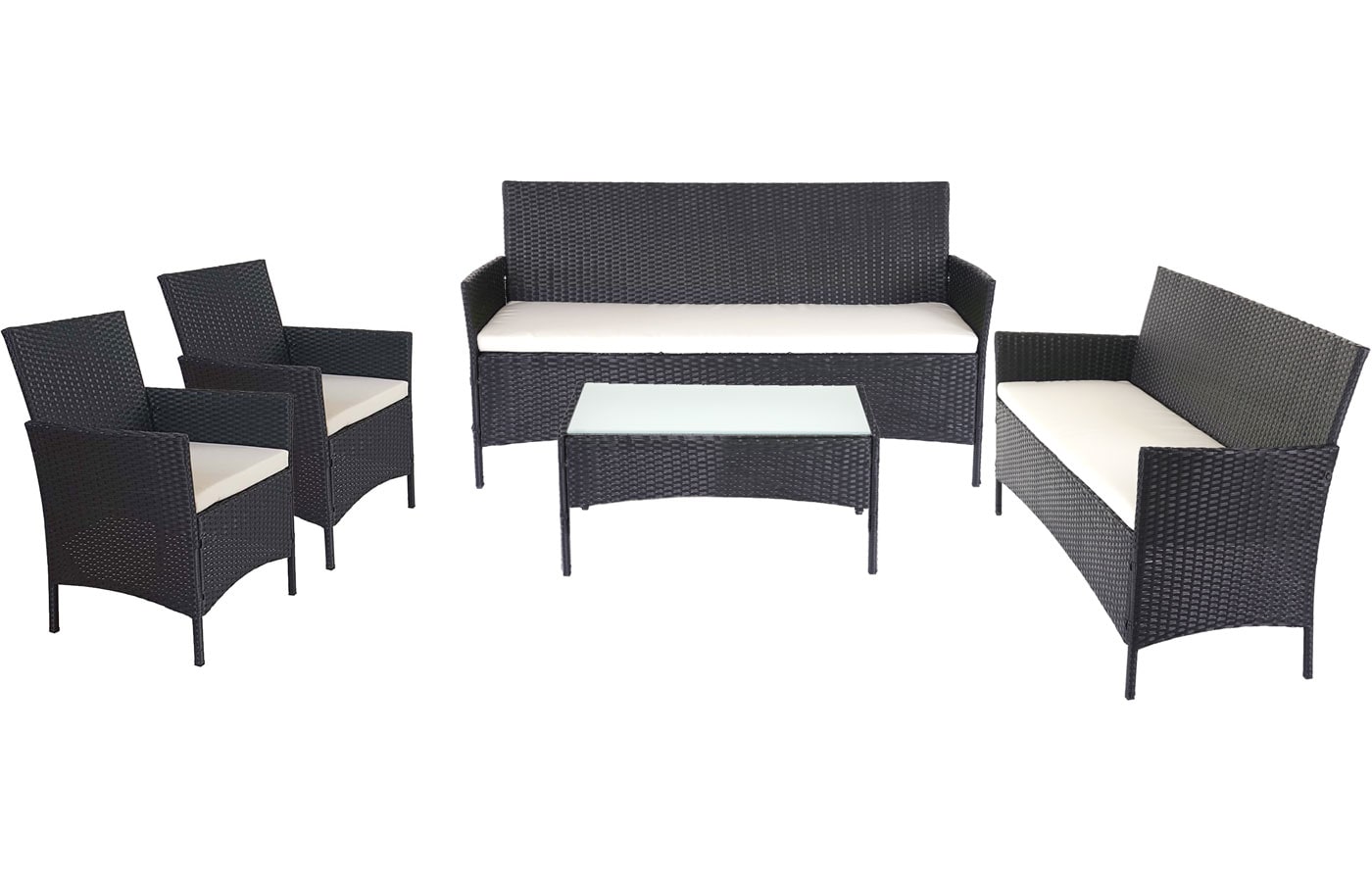 3-2-1-1 Poly-Rattan Garten-Garnitur Hamar, Lounge-Set Sitzgruppe Sofa ~ anthrazit, Kissen creme 