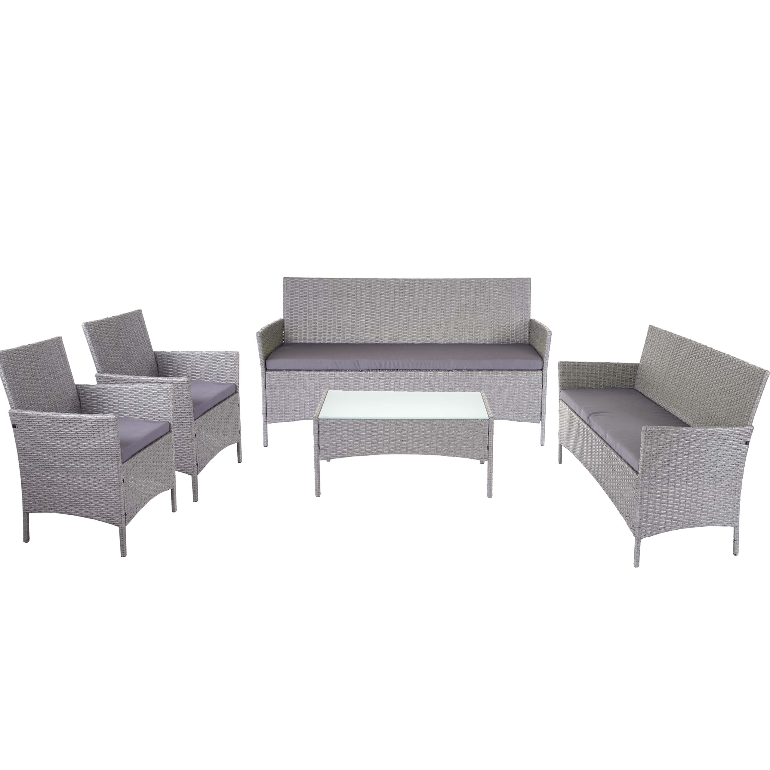 3-2-1-1 Poly-Rattan Garten-Garnitur Hamar, Lounge-Set Sitzgruppe Sofa ~ grau, Kissen anthrazit 