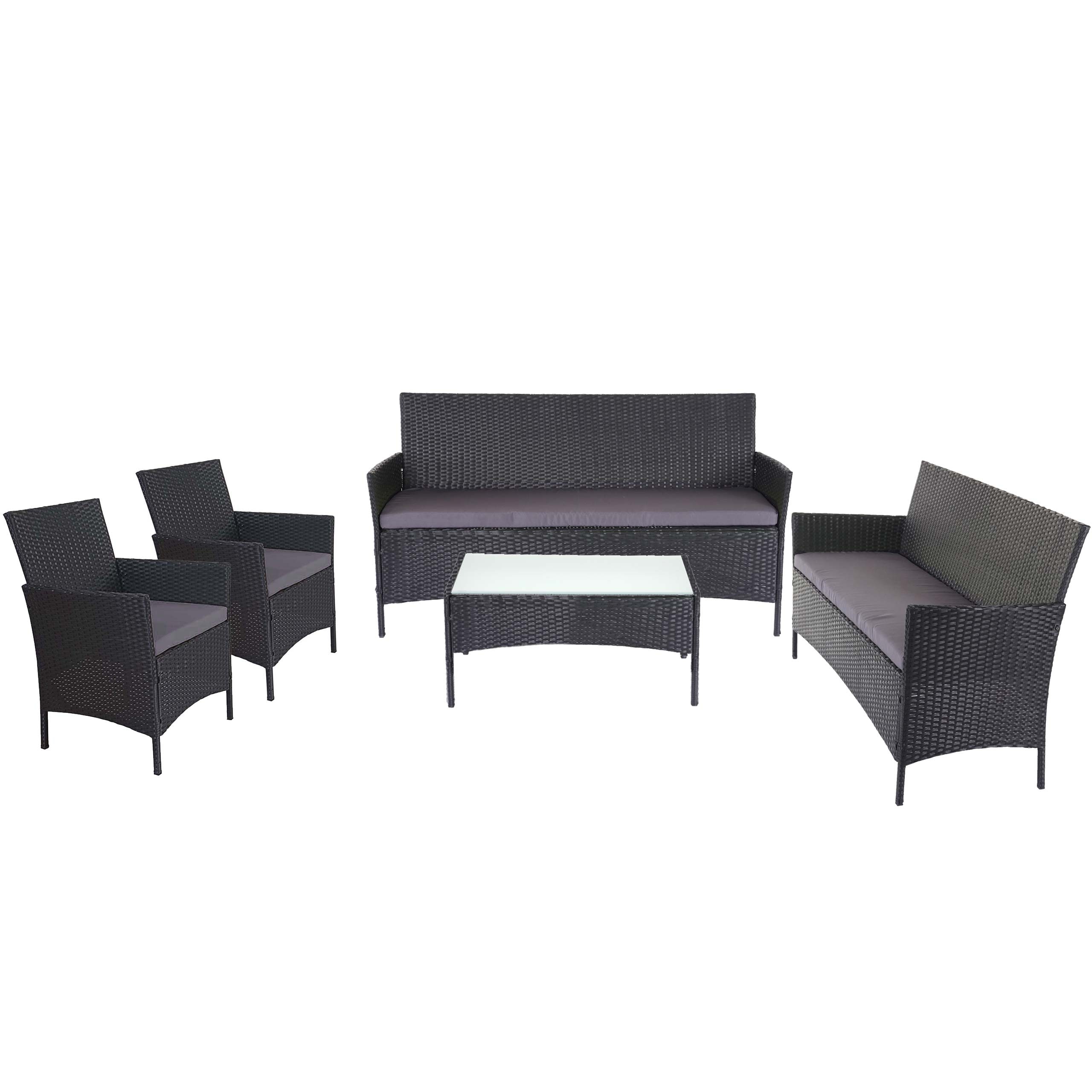 3-2-1-1 Poly-Rattan Garten-Garnitur Hamar, Lounge-Set Sitzgruppe Sofa ~ anthrazit, Kissen anthrazit 