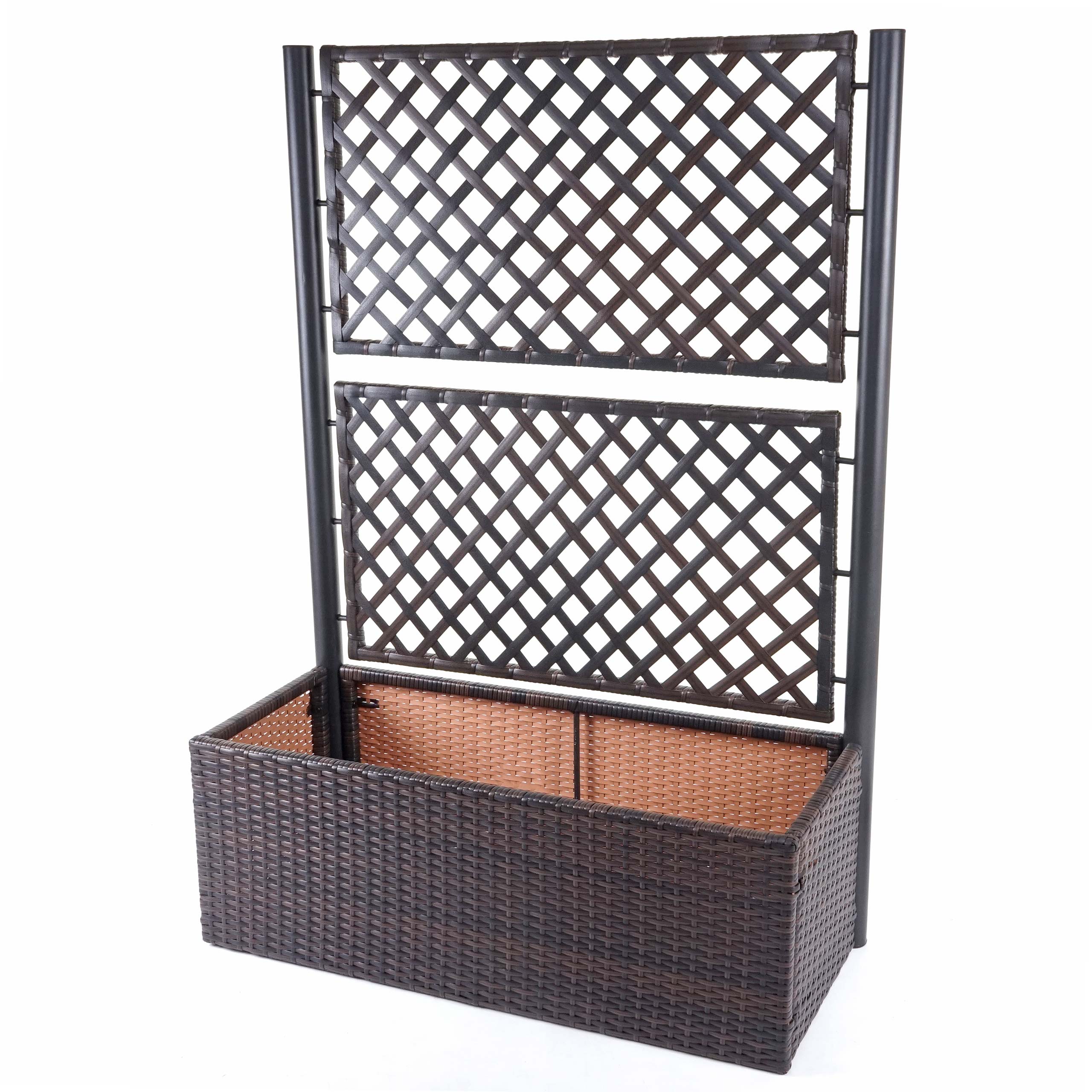 Poly-Rattan Rankgitter MCW-D76, Pflanzkasten Rankhilfe, 142x100x43cm ~ braun 