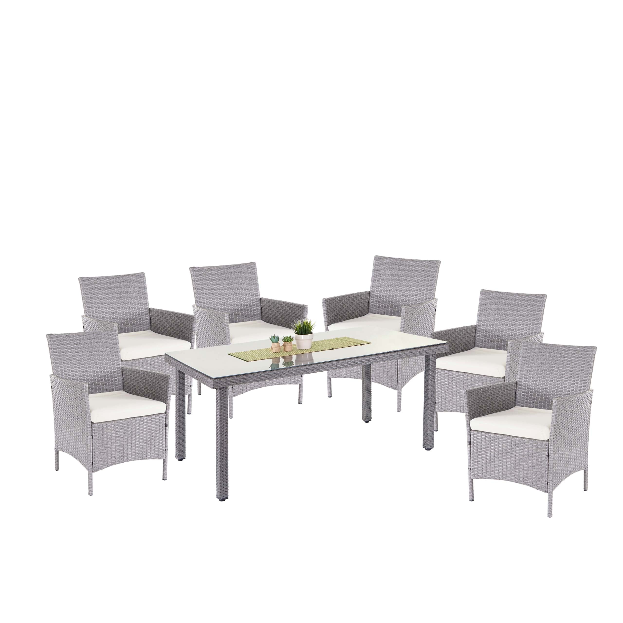 Poly-Rattan-Garnitur Hamar, Gartenm&ouml;bel Balkon-Set Sitzgarnitur ~ grau, Kissen creme 