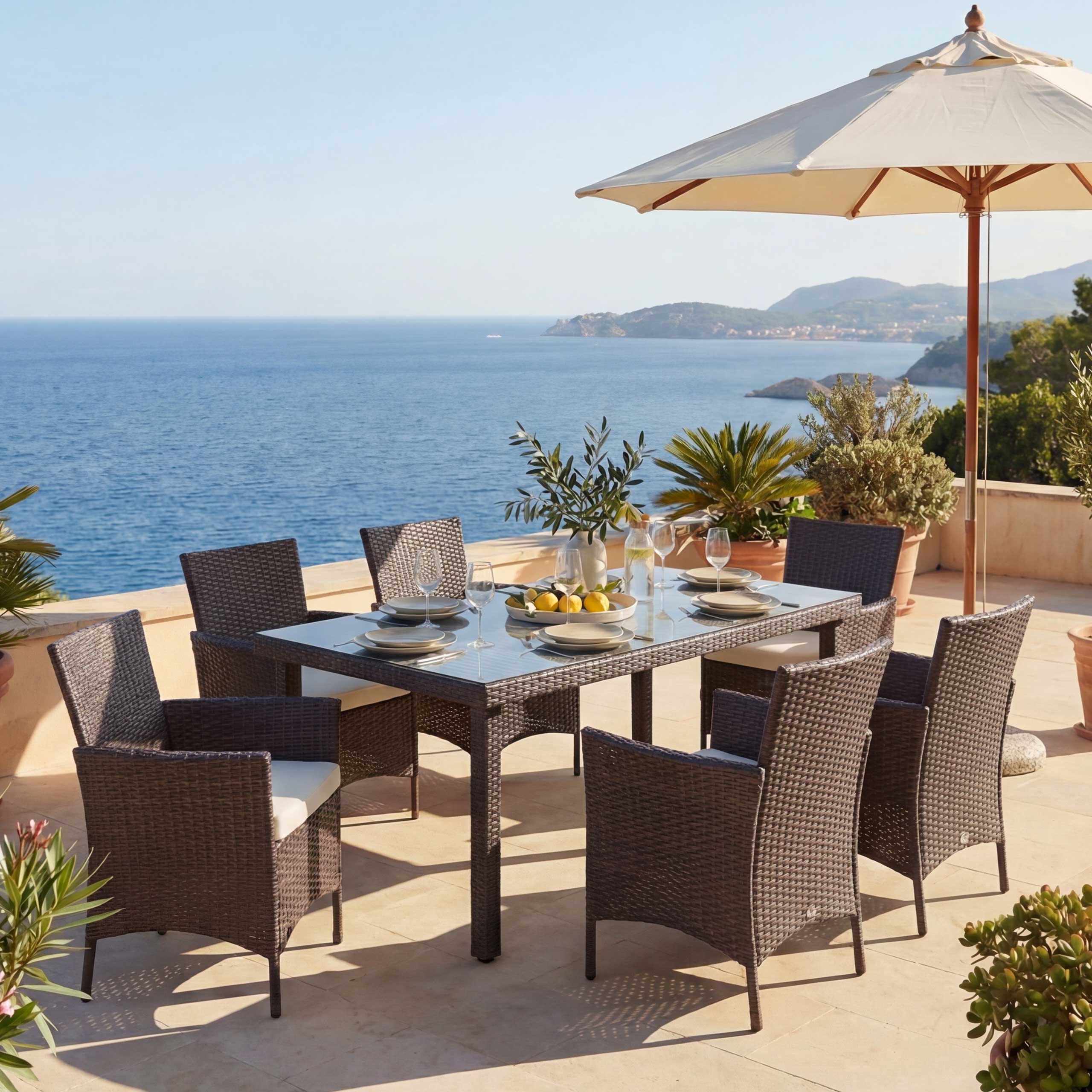 Poly-Rattan-Garnitur Hamar, Gartenm&ouml;bel Balkon-Set Sitzgarnitur ~ braun, Kissen creme 