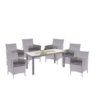 Poly-Rattan-Garnitur Hamar, Gartenmöbel Balkon-Set Sitzgarnitur ~ grau, Kissen anthrazit 