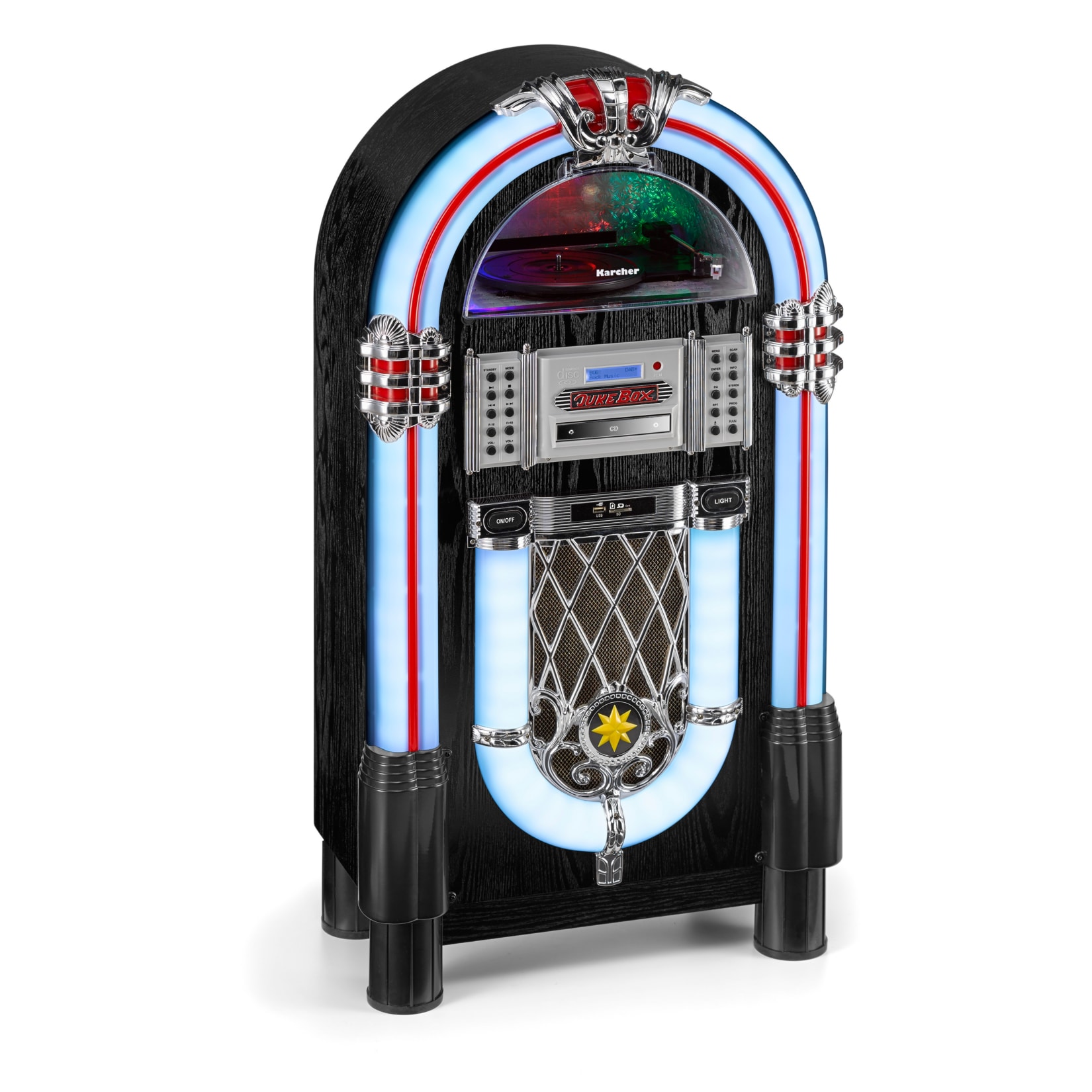 Karcher JB6608D Jukebox mit Plattenspieler, CD-Player, DAB+, Bluetooth und USB 