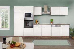 Respekta Küchenprogramm Eiche York Küchenzeile 340 cm inkl. E-Geräte & Mineralite Einbauspüle, weiß 