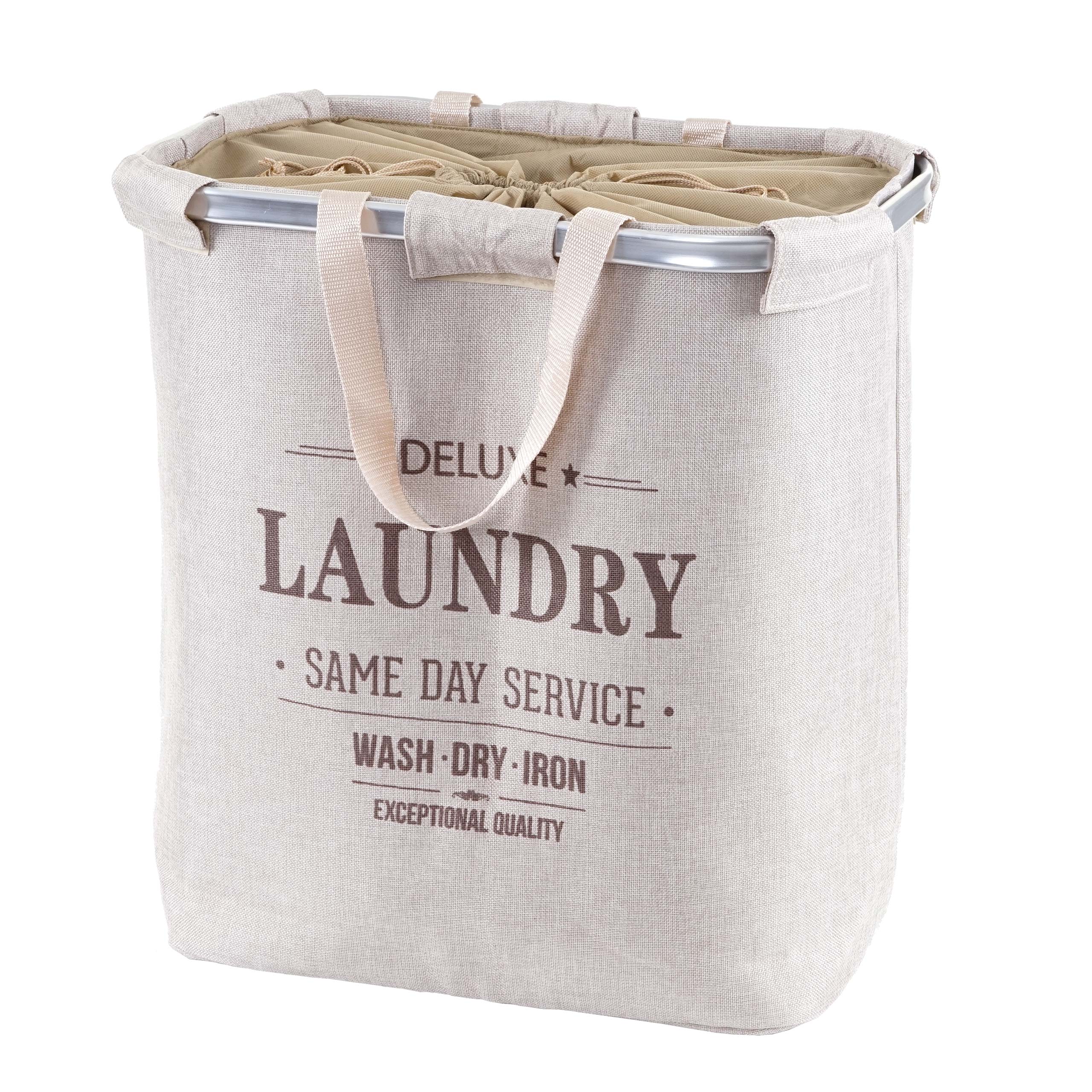 W&auml;schesammler MCW-C34, Laundry W&auml;schekorb W&auml;schebeh&auml;lter mit Kordelzug, 2 F&auml;cher Henkel 54x52x32cm 89l ~ beige 