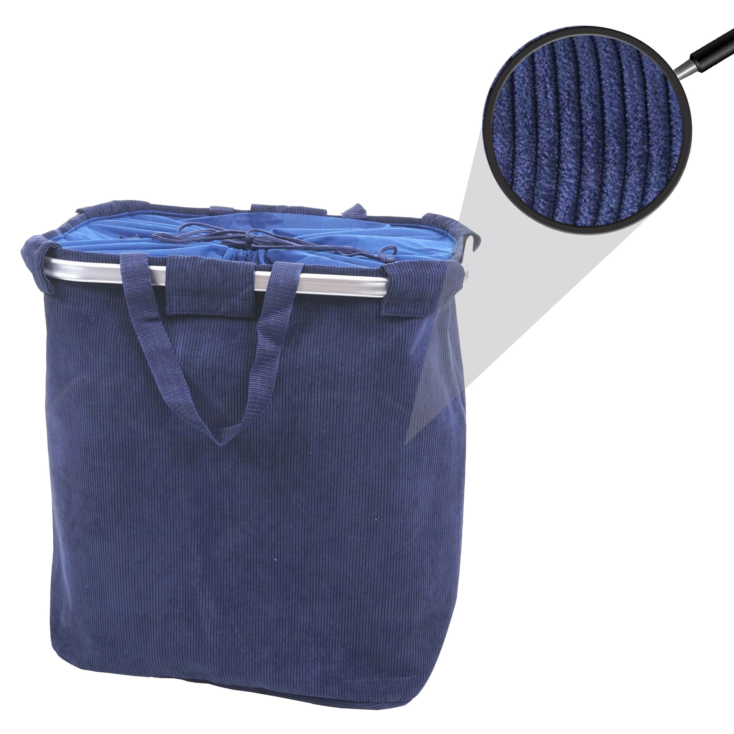 W&auml;schesammler MCW-C34, Laundry W&auml;schekorb W&auml;schebeh&auml;lter mit Kordelzug, 2 F&auml;cher Henkel 54x52x32cm 89l ~ cord blau 