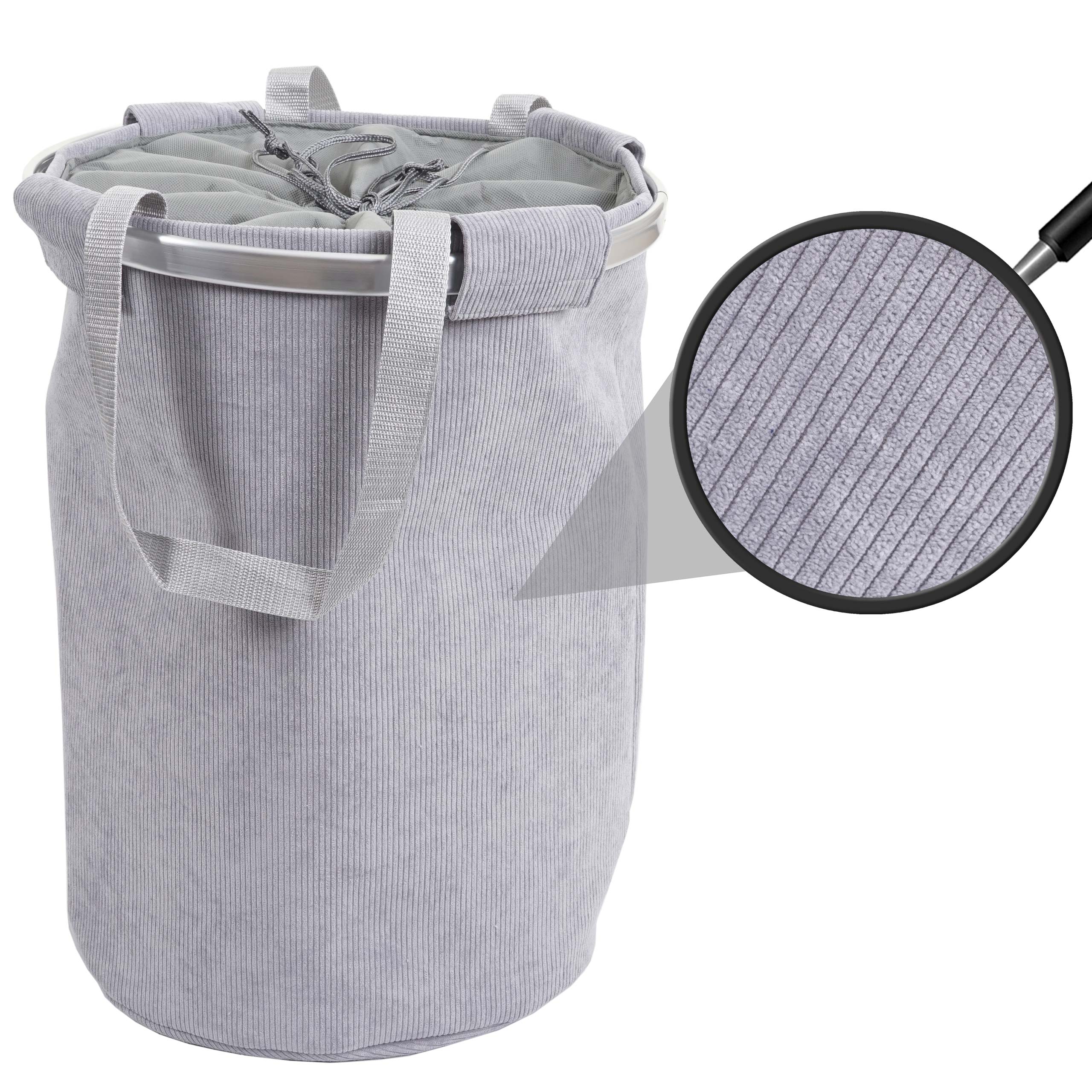 W&auml;schesammler MCW-C34, Laundry W&auml;schekorb W&auml;schesack W&auml;schebeh&auml;lter mit Kordelzug, Henkel 55x39cm 65l ~ cord grau 