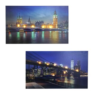 2er-Set LED-Bild, Leuchtbild Leinwandbild Wandbild, Timer 40x60cm Bridges 