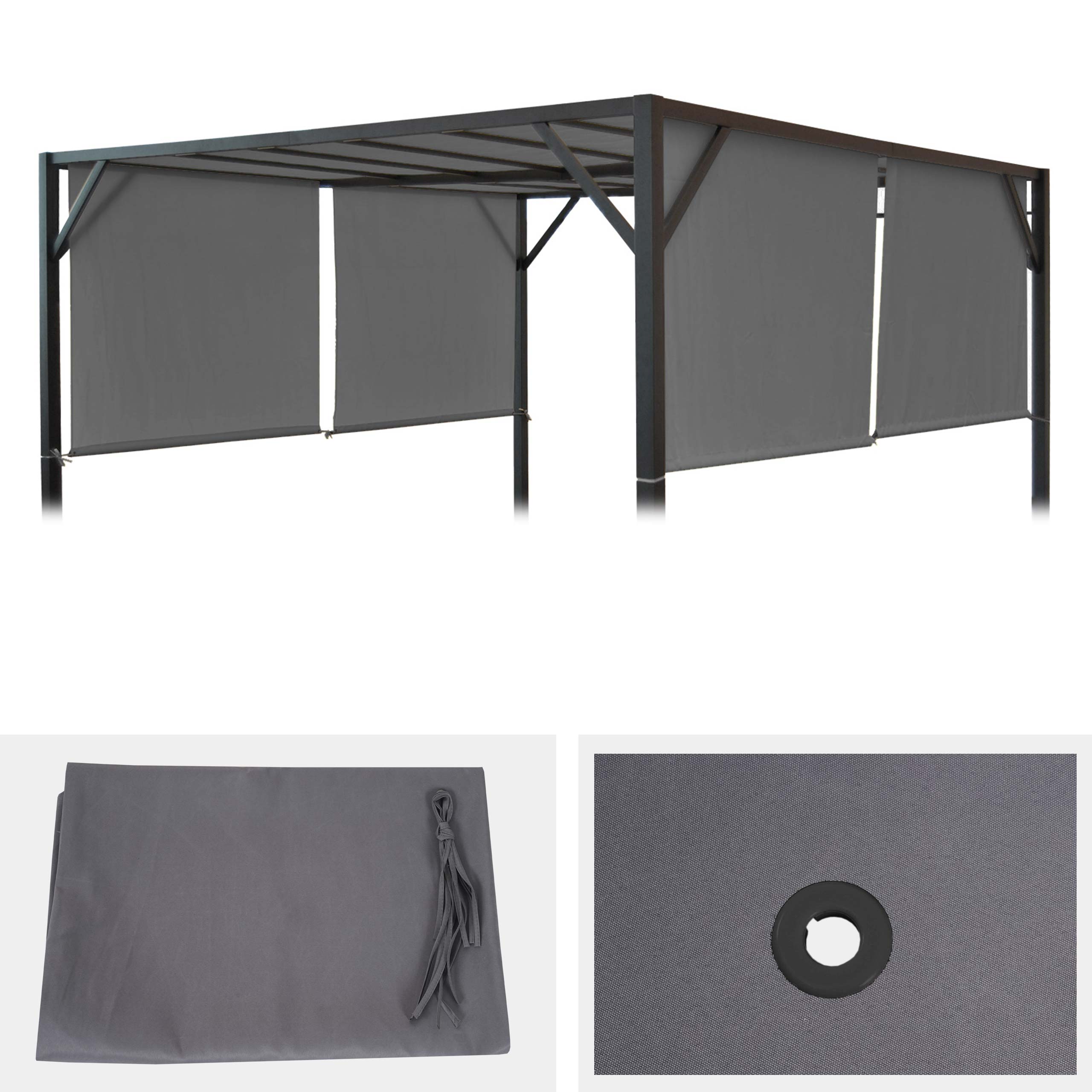 Ersatzbezug f&uuml;r Dach Pergola Pavillon Beja 4x4m ~ grau 