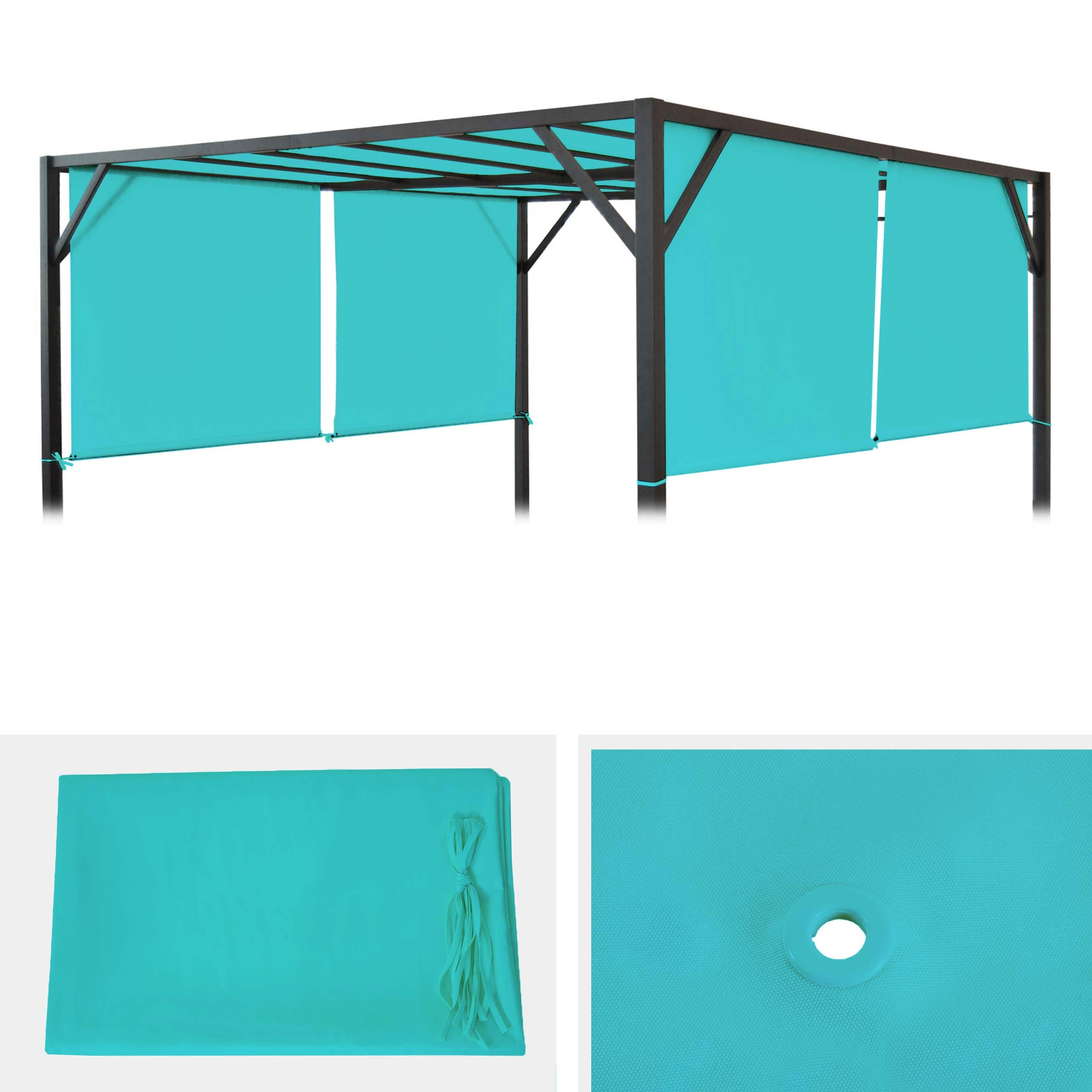 Ersatzbezug f&uuml;r Dach Pergola Pavillon Beja 4x4m ~ t&uuml;rkis-blau 