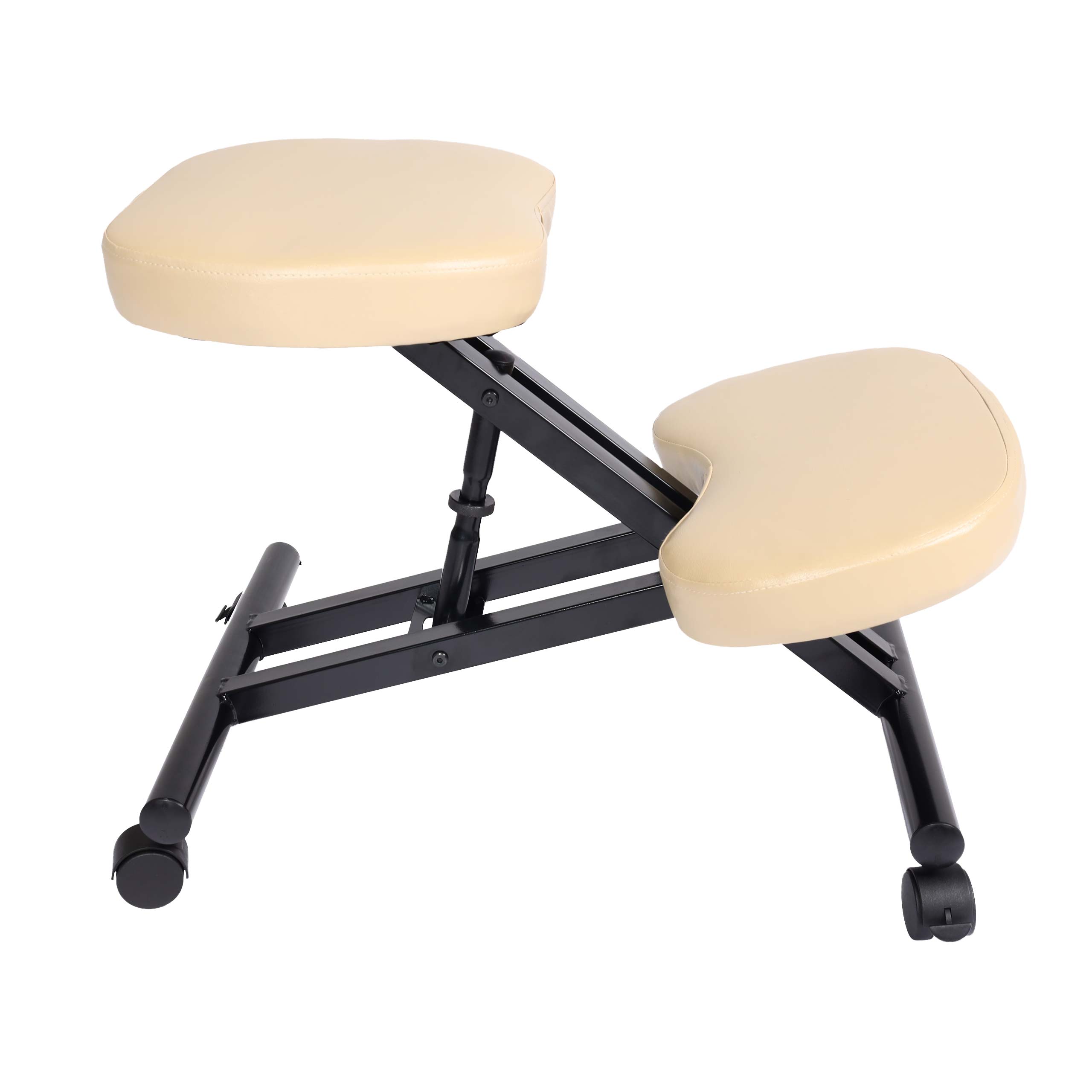 Kniestuhl MCW-E10, Sitzhocker Kniehocker, h&ouml;henverstellbar Rollen Kunstleder Metall MVG-zertifiziert ~ creme-beige 