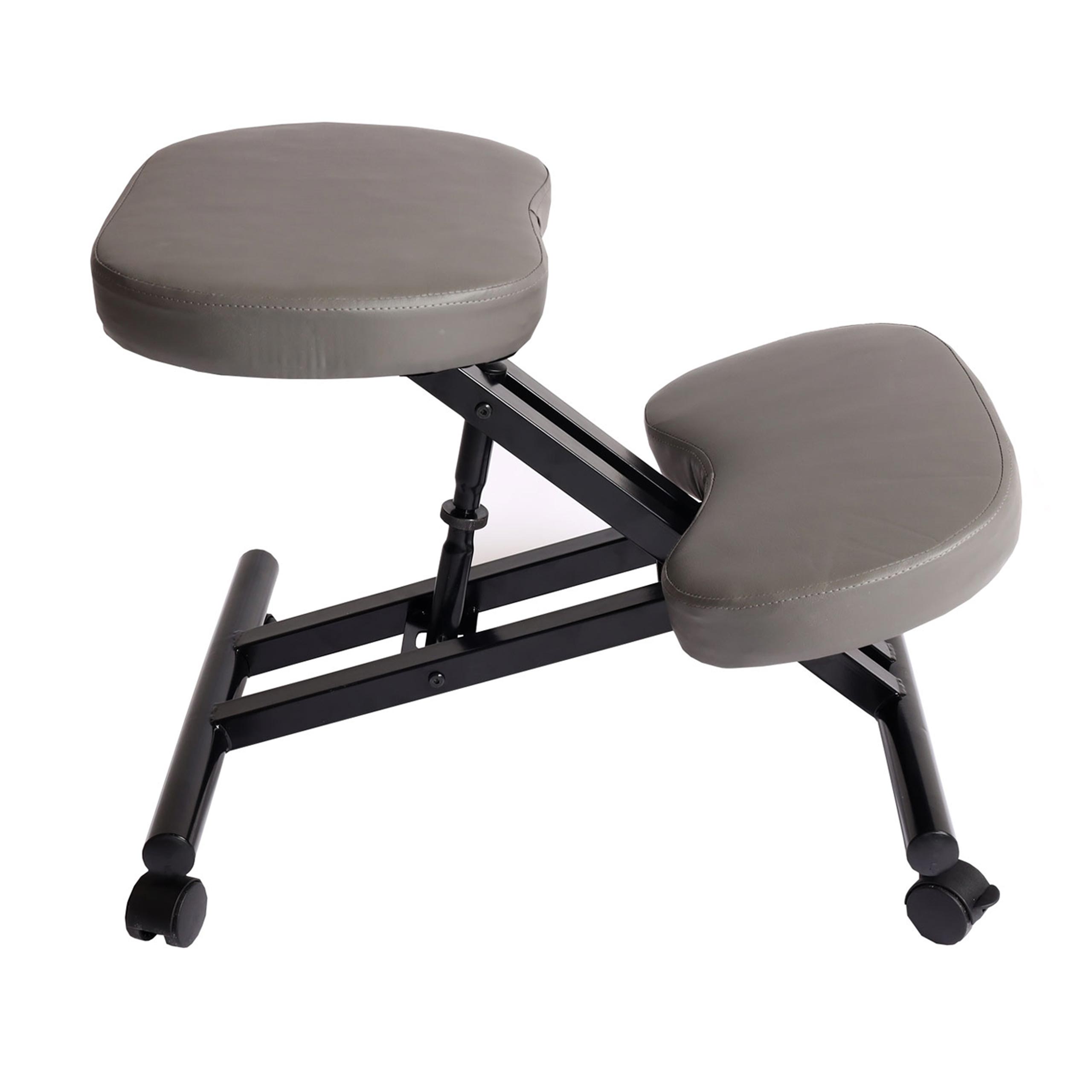 Kniestuhl MCW-E10, Sitzhocker Kniehocker, h&ouml;henverstellbar Rollen Kunstleder Metall MVG-zertifiziert ~ grau matt 