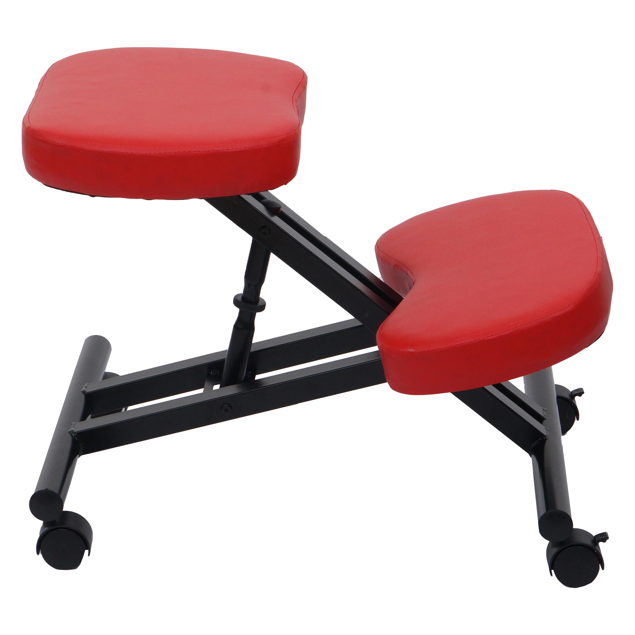Kniestuhl MCW-E10, Sitzhocker Kniehocker, h&ouml;henverstellbar Rollen Kunstleder Metall MVG-zertifiziert ~ rot 
