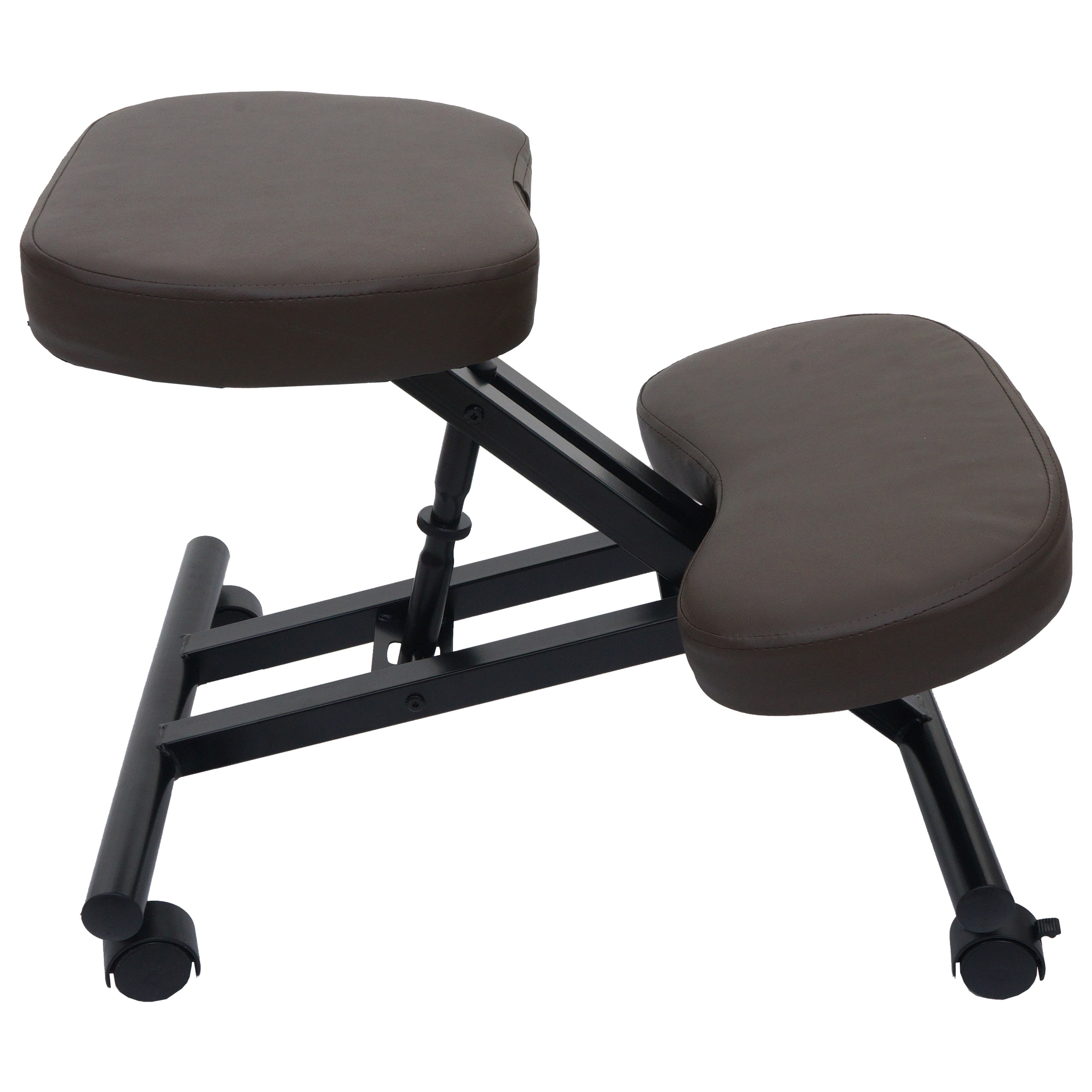 Kniestuhl MCW-E10, Sitzhocker Kniehocker, h&ouml;henverstellbar Rollen Kunstleder Metall MVG-zertifiziert ~ dunkelbraun 
