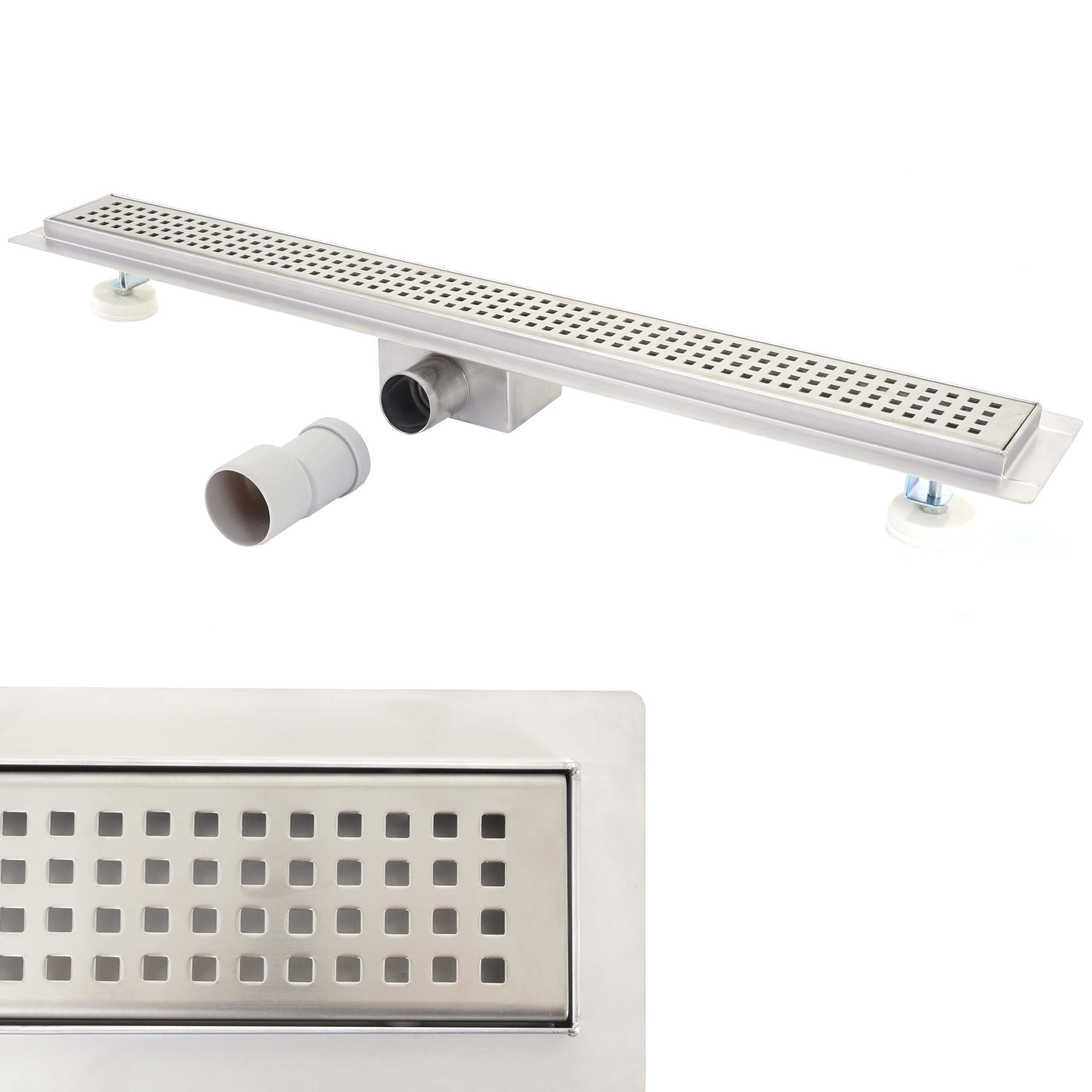 Duschrinne MCW-D94b, Bodenablauf Abflussrinne Duschablauf, Edelstahl Siphon 50-120cm ~ 110cm 