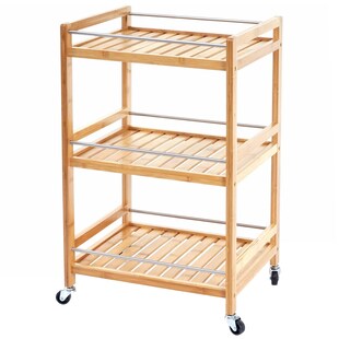 Rollwagen MCW-D91, Rollregal Allzweckwagen Bücherregal, 3 Ebenen Bambus 76x46x38cm 