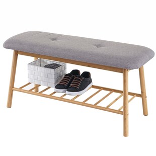 Sitzbank Schuhregal MCW-D90, Polsterbank Bank Schuhablage, Bambus 44x90x34cm 