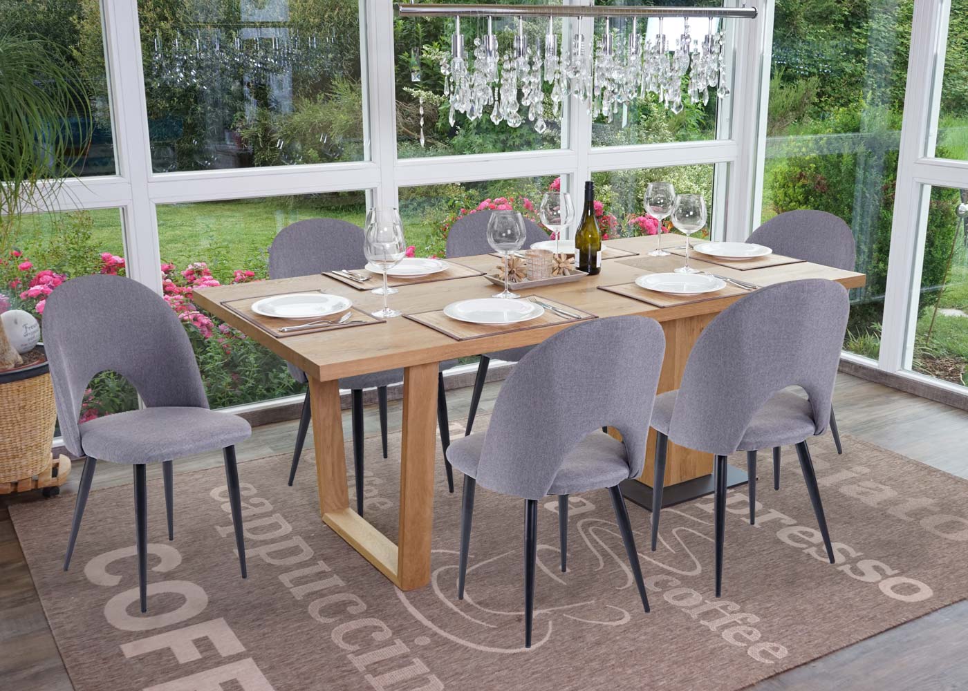 6er-Set Esszimmerstuhl MCW-D73, Stuhl K&uuml;chenstuhl, Stoff/Textil ~ dunkelgrau 