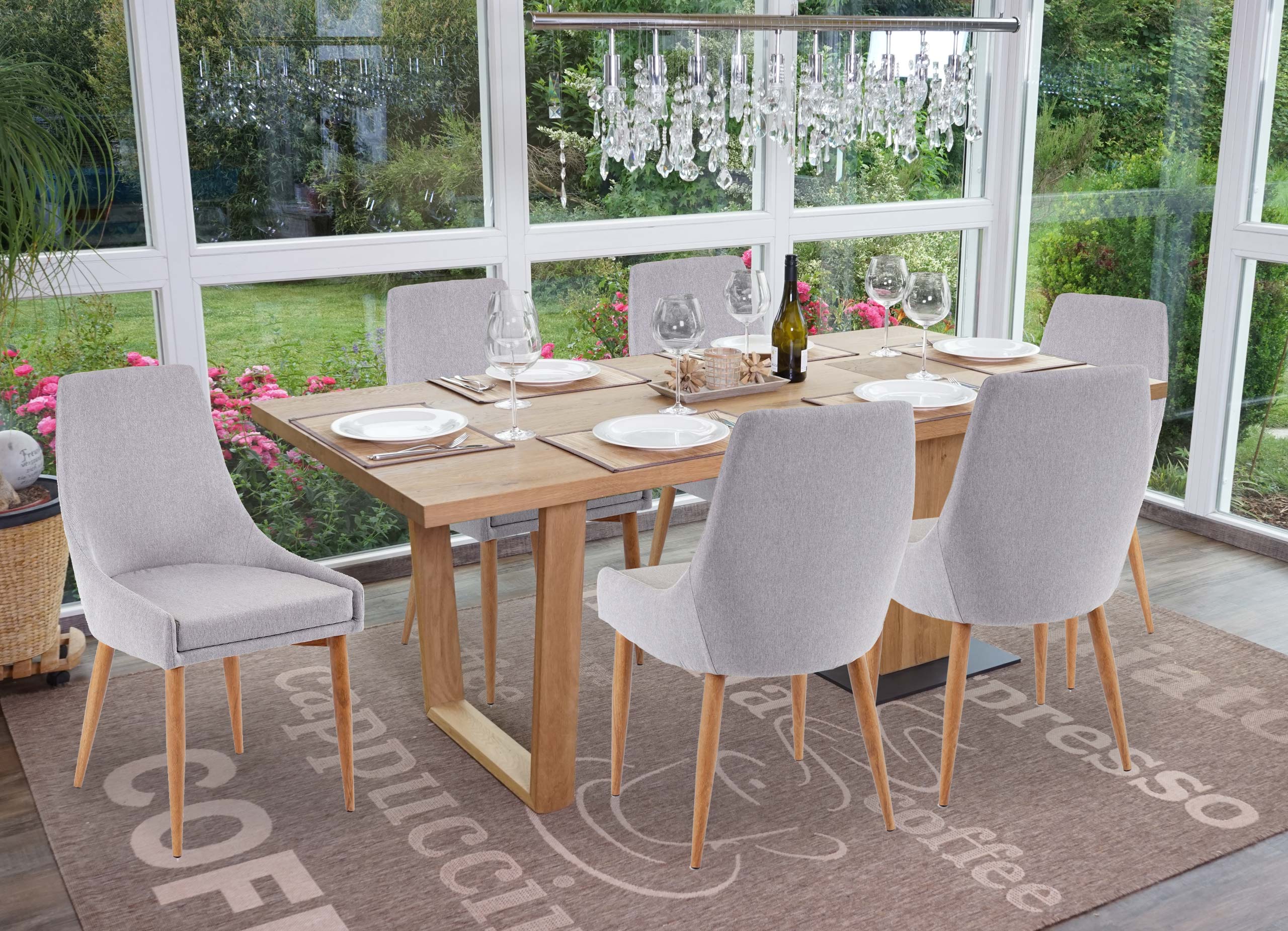 6er-Set Esszimmerstuhl MCW-B44 II, Stuhl K&uuml;chenstuhl Retro Design ~ Stoff/Textil grau 