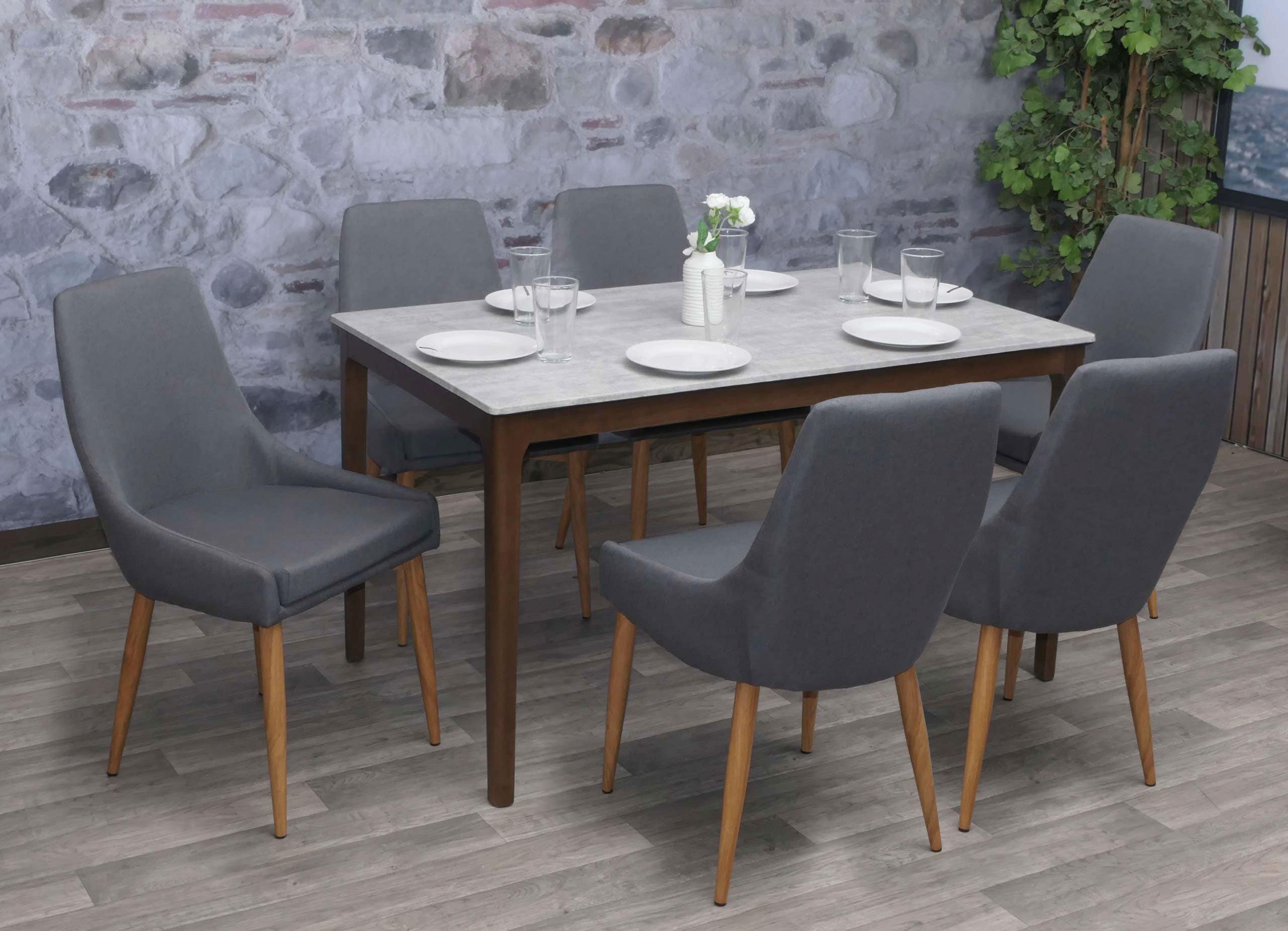 6er-Set Esszimmerstuhl MCW-B44 II, Stuhl K&uuml;chenstuhl Retro Design ~ Stoff/Textil dunkelgrau 