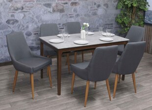 6er-Set Esszimmerstuhl MCW-B44 II, Stuhl Küchenstuhl Retro Design ~ Stoff/Textil dunkelgrau 