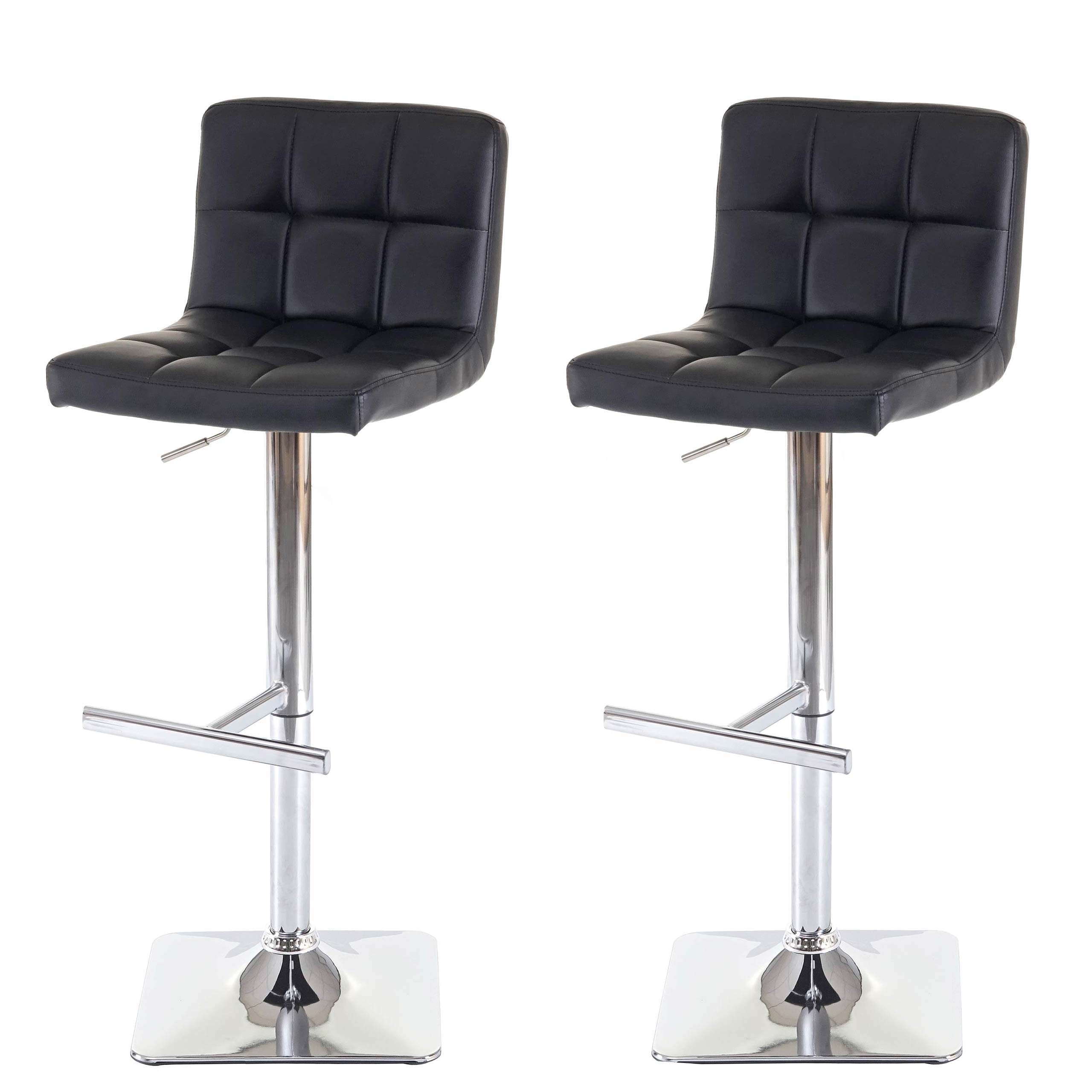 2er-Set Barhocker Cadiz, Barstuhl Tresenhocker, mit Lehne drehbar ~ Kunstleder schwarz, Chromfu&szlig; 