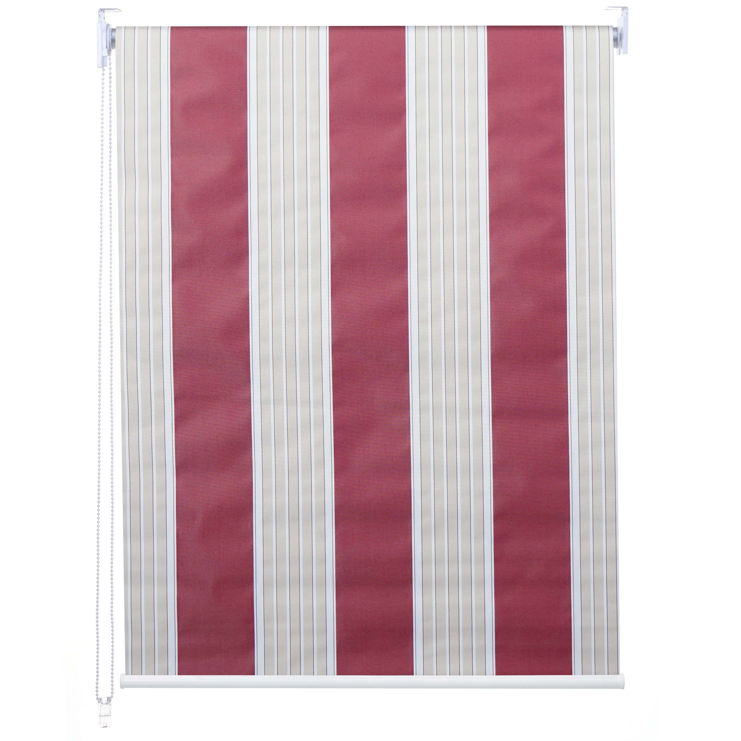 Rollo MCW-D52, Fensterrollo Seitenzugrollo Jalousie, Sonnenschutz Verdunkelung blickdicht 120x160cm ~ rot/wei&szlig;/beige 