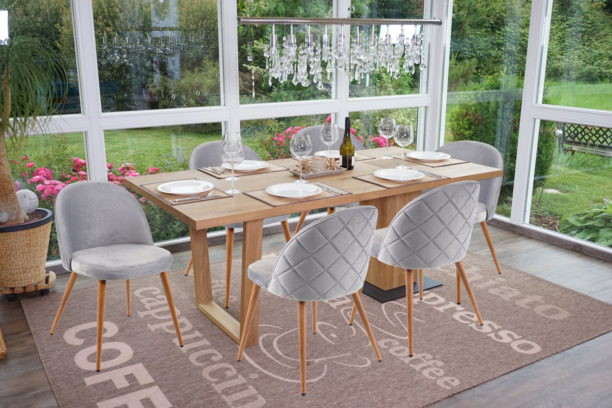 6er-Set Esszimmerstuhl MCW-D53, Stuhl K&uuml;chenstuhl, Retro 50er Jahre Design Samt ~ hellgrau 