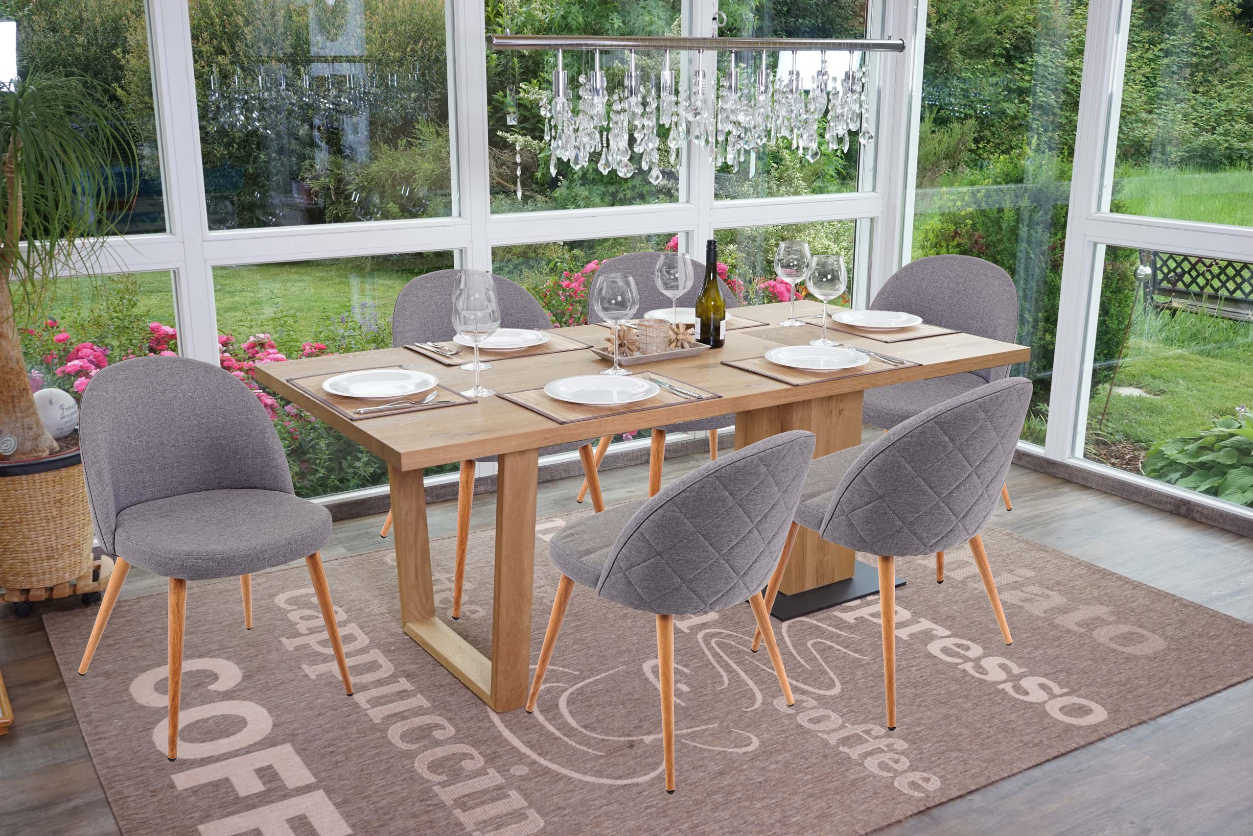 6er-Set Esszimmerstuhl MCW-D53, Stuhl K&uuml;chenstuhl, Retro 50er Jahre Design, Stoff/Textil ~ dunkelgrau 