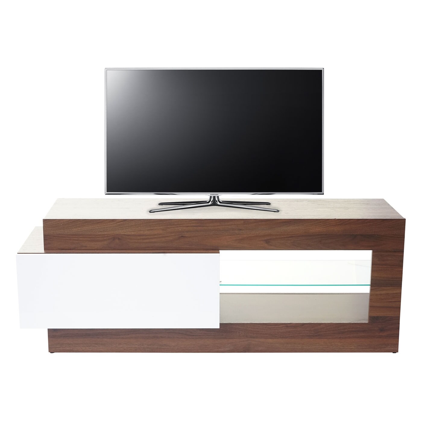 TV-Rack MCW-B51, Fernsehtisch Lowboard Schrank, 3D-Struktur Walnuss-Optik hochglanz 55x150x47cm 