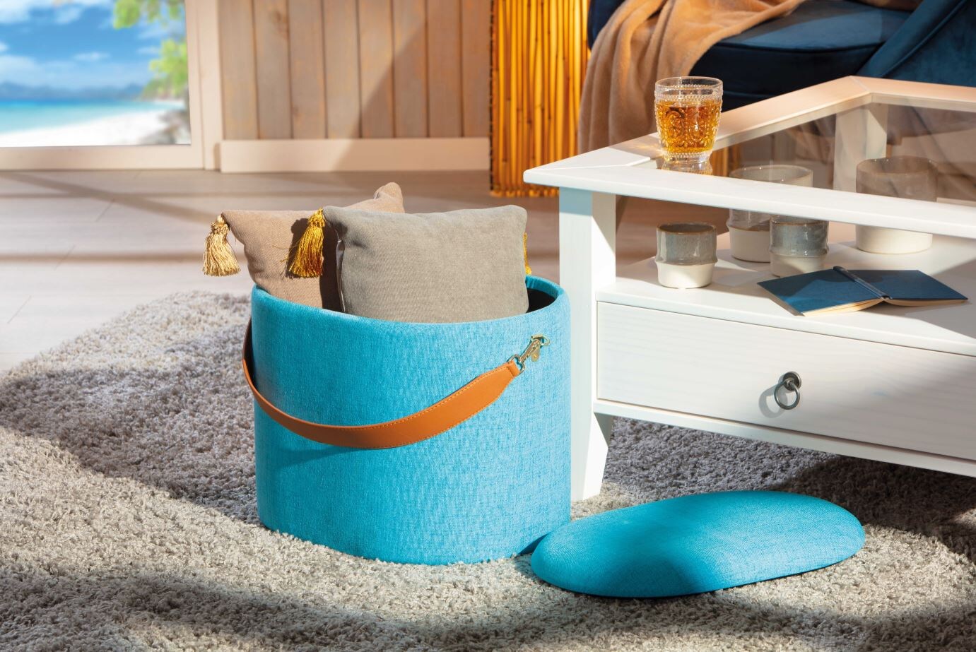 Inter Link Hocker Dilia mit Stauraum und Griff in Ocean Blue