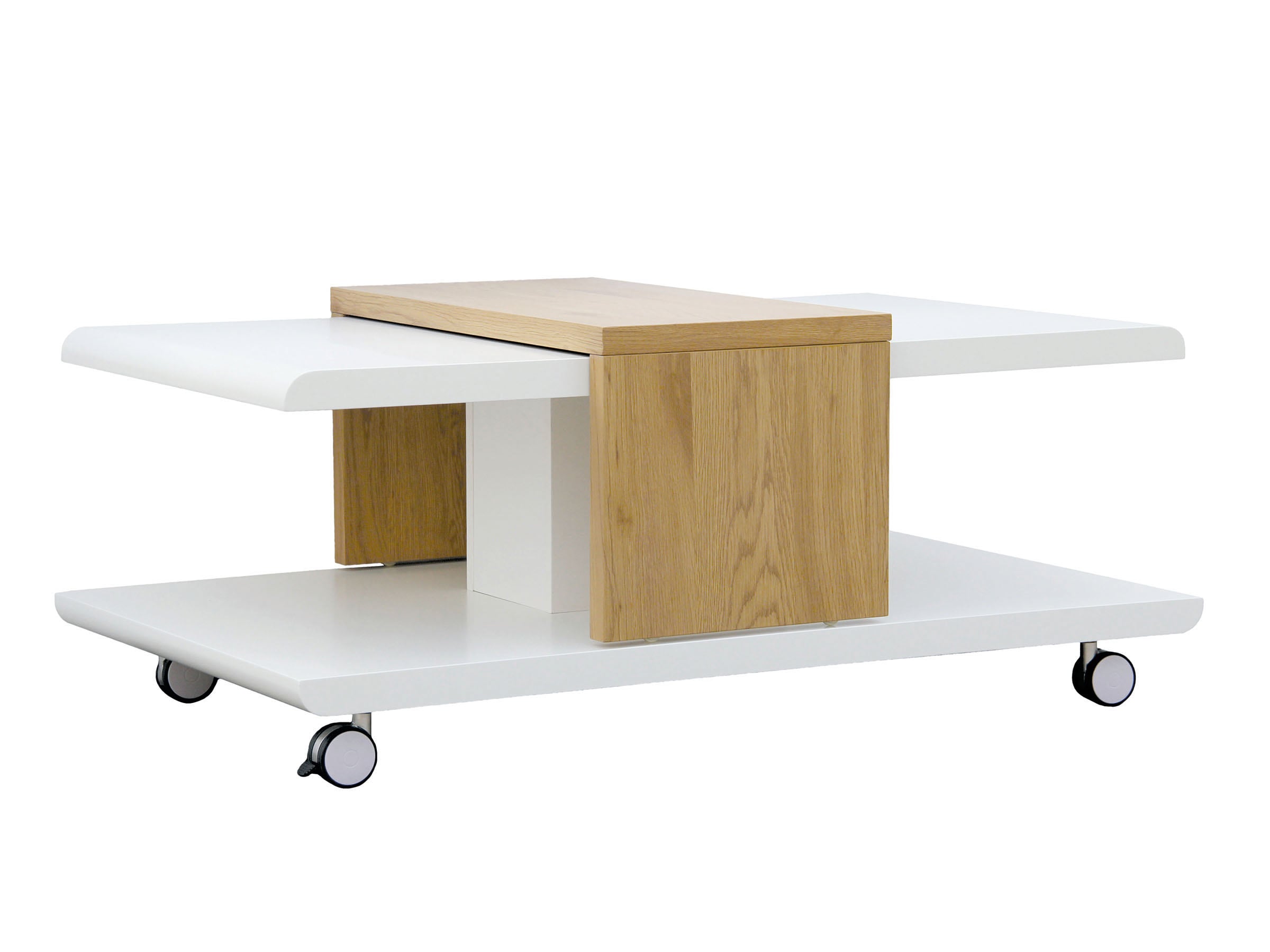 Inter Link Couchtisch Joliet auf Rollen in weiss und Wildeiche Nachbildung 