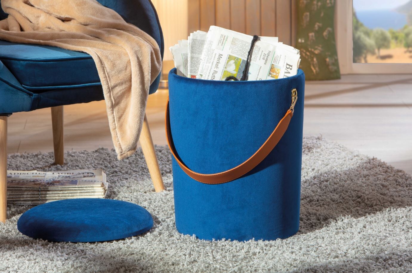 Inter Link Hocker Papua mit Stauraum und Griff - Blau