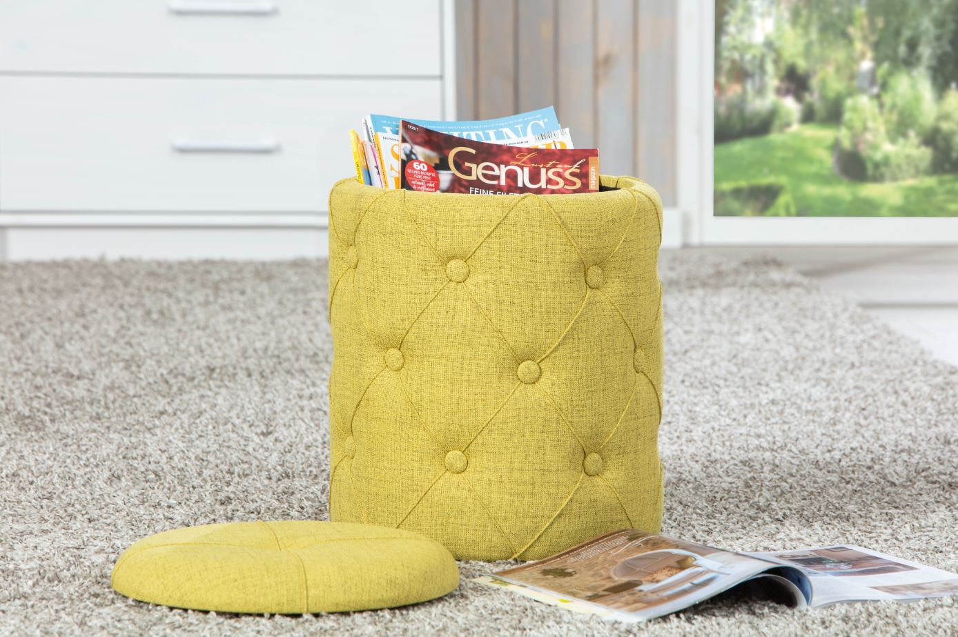 Inter Link Hocker Yapak mit Stauraum und Griff - Gelbgr&uuml;n 