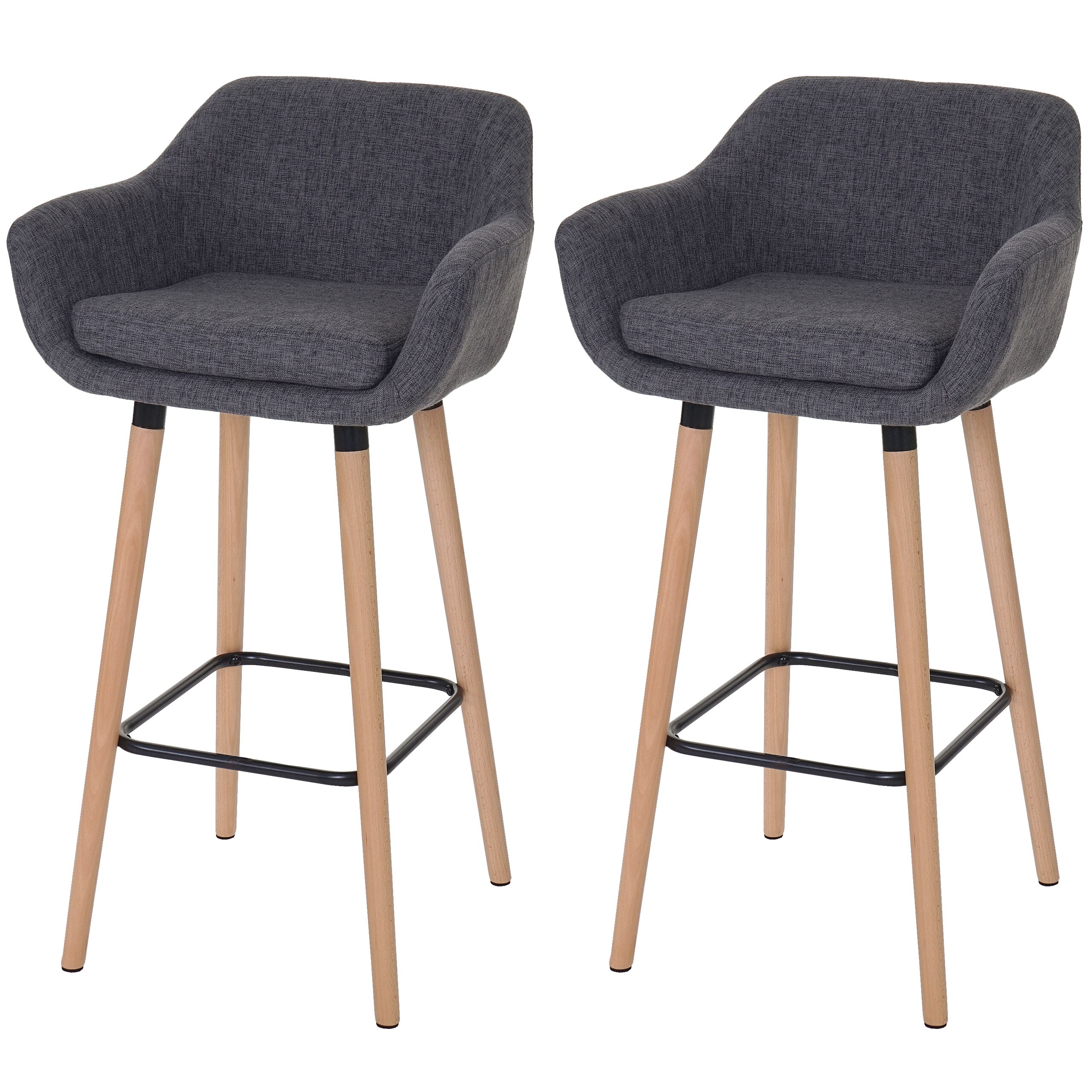 2er-Set Barhocker Vaasa T381, Barstuhl Tresenhocker ~ Textil, grau 