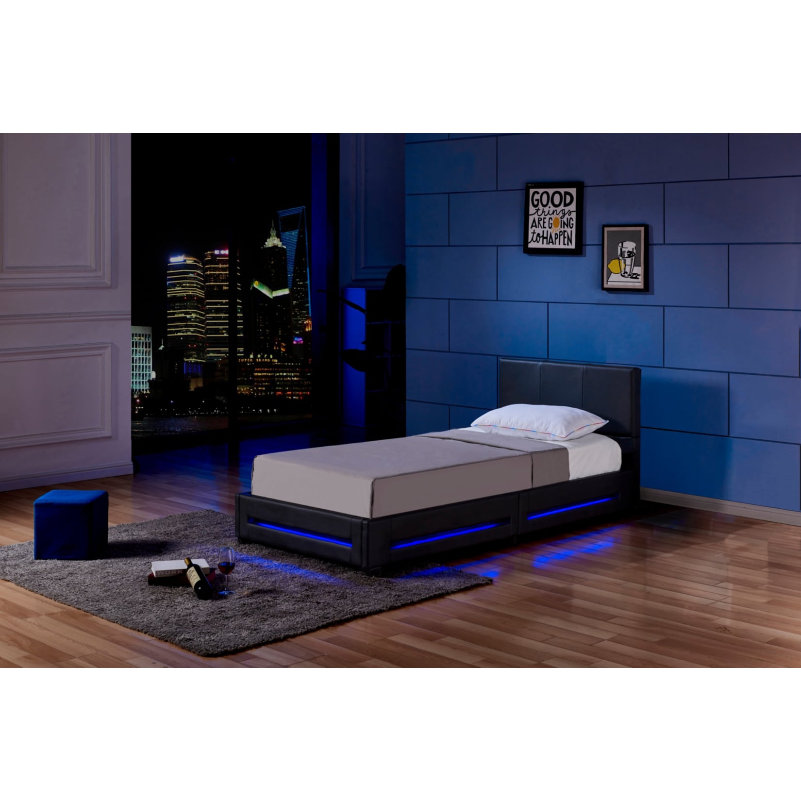 HOME DELUXE LED Bett Asteroid 90 x 200, Schwarz 