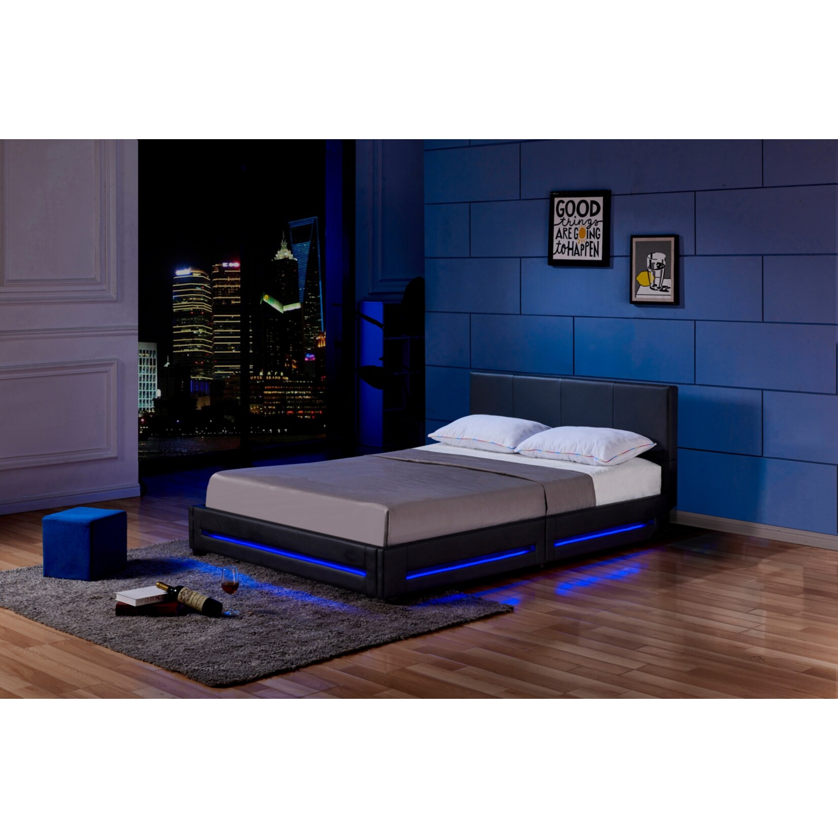 HOME DELUXE LED Bett Asteroid 140 x 200, Schwarz 