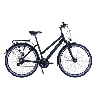 HAWK Trekking Premium Fahrrad , Black Damen 28 Zoll, Rahmenhöhe 44 cm – Fahrrad mit Microshift 24 Gang Kettenschaltung & Beleuchtung I Allrounder I Schwarz 