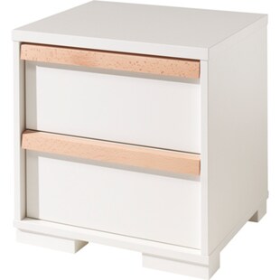 Vipack LONDON - Nachtkonsole mit 2 Schubladen, Weiß Dekor, Absatz Buche natur massiv 