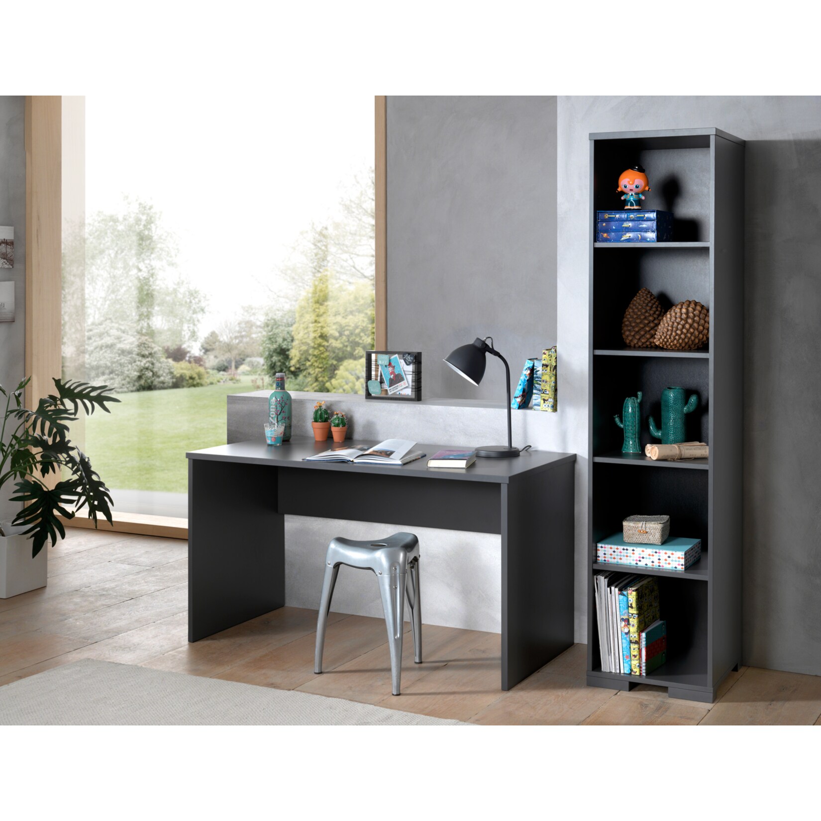 Vipack LONDON Jugendzimmer Set 2-tlg. best. aus: Schreibtisch, Regal, Ausf. Dekor Anthrazit, Absatz Buche natur massiv