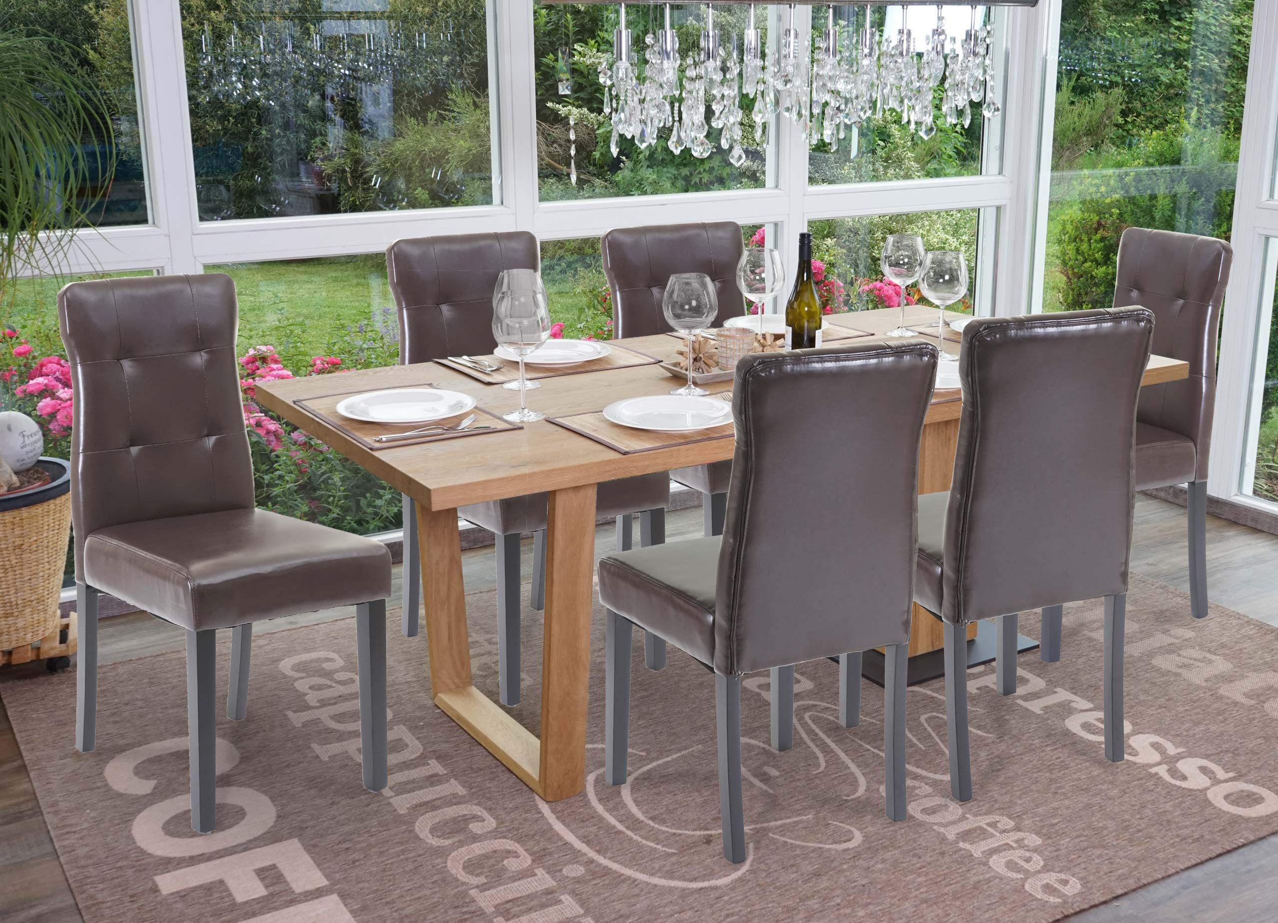 6er-Set Esszimmerstuhl MCW-E58, Stuhl Essst&uuml;hle ~ Kunstleder braun, dunkle Beine 