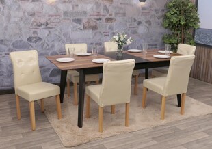 6er-Set Esszimmerstuhl MCW-E58, Stuhl Essstühle ~ Kunstleder creme, helle Beine 